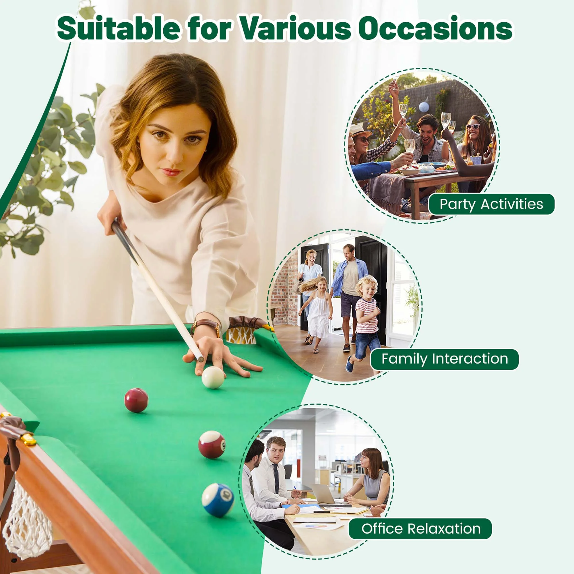 Folding Pool Table Set with Foldable Legs Adjustable Foot Levelers 2 Cues 2 Chalks - Image 8