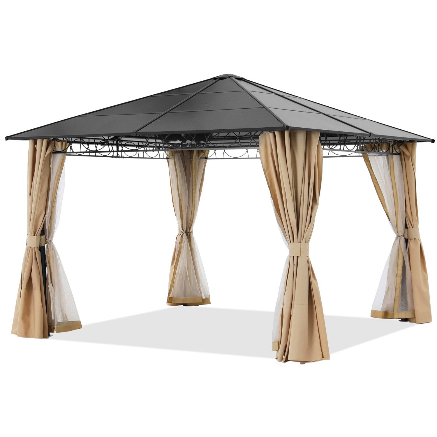 10x10 Hardtop Patio Gazebo with Curtains and Netting by ABCCANOPY