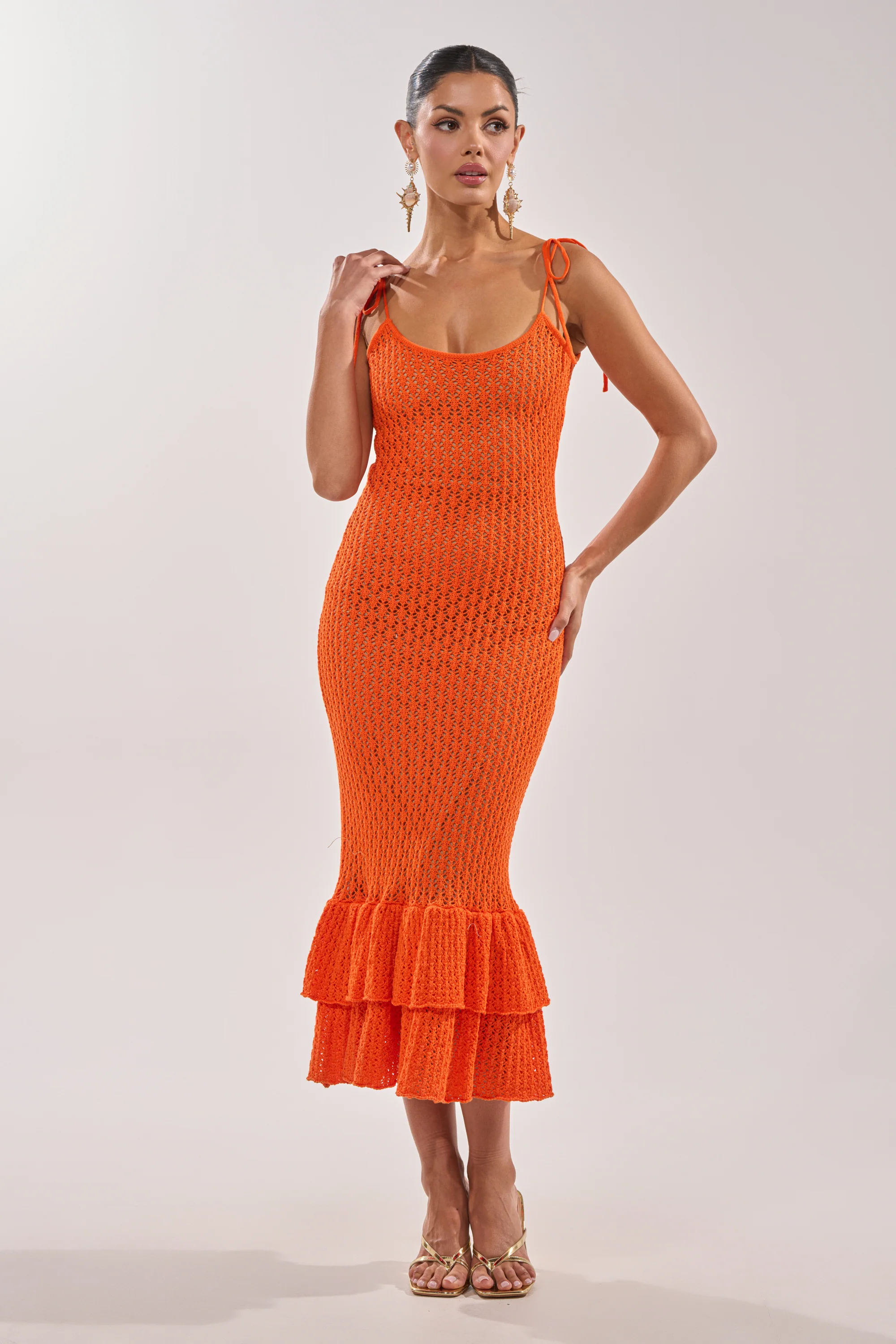 LINSEY MAXI KNIT DRESS IN ORANGE - Akira Store