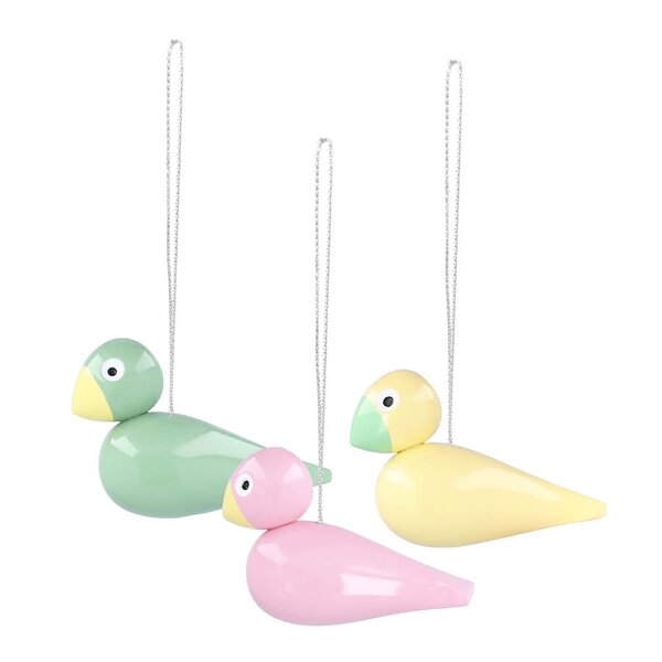 Sangfugl 5 cm 3 stk grønn/gul/rosa