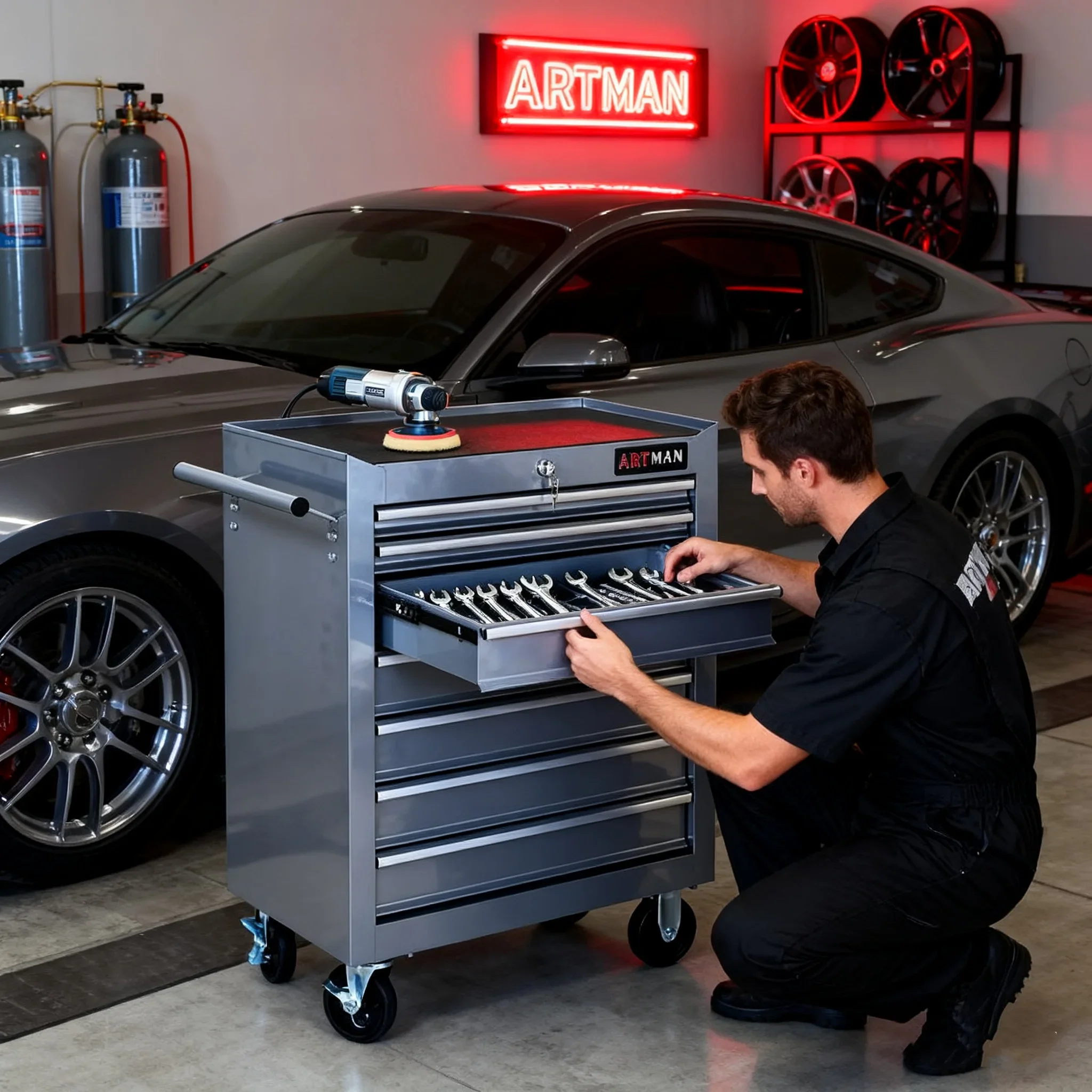 ARTMAN 7 Drawer Tool Rolling Storage Cart ,Tool Boxes Tool Chest with Wheels and Drawers for Garage Workshop Warehouse
