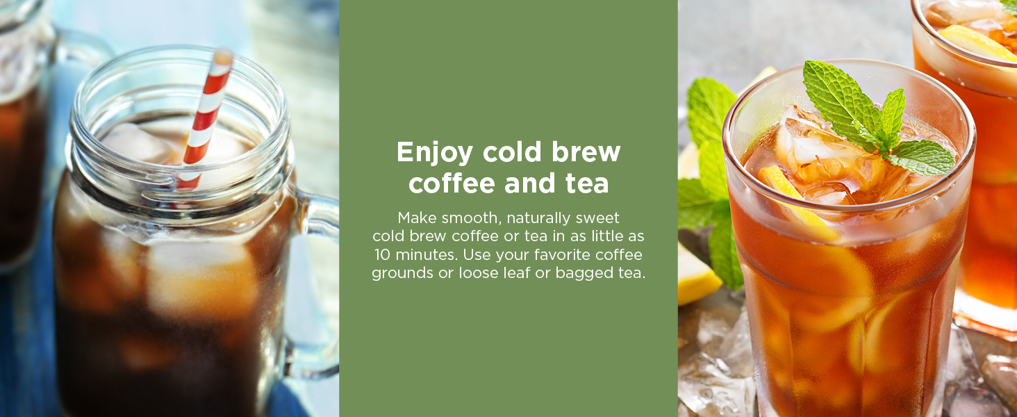 cold brew coffee and tea. coffee grounds or loose leaf or bagged tea.