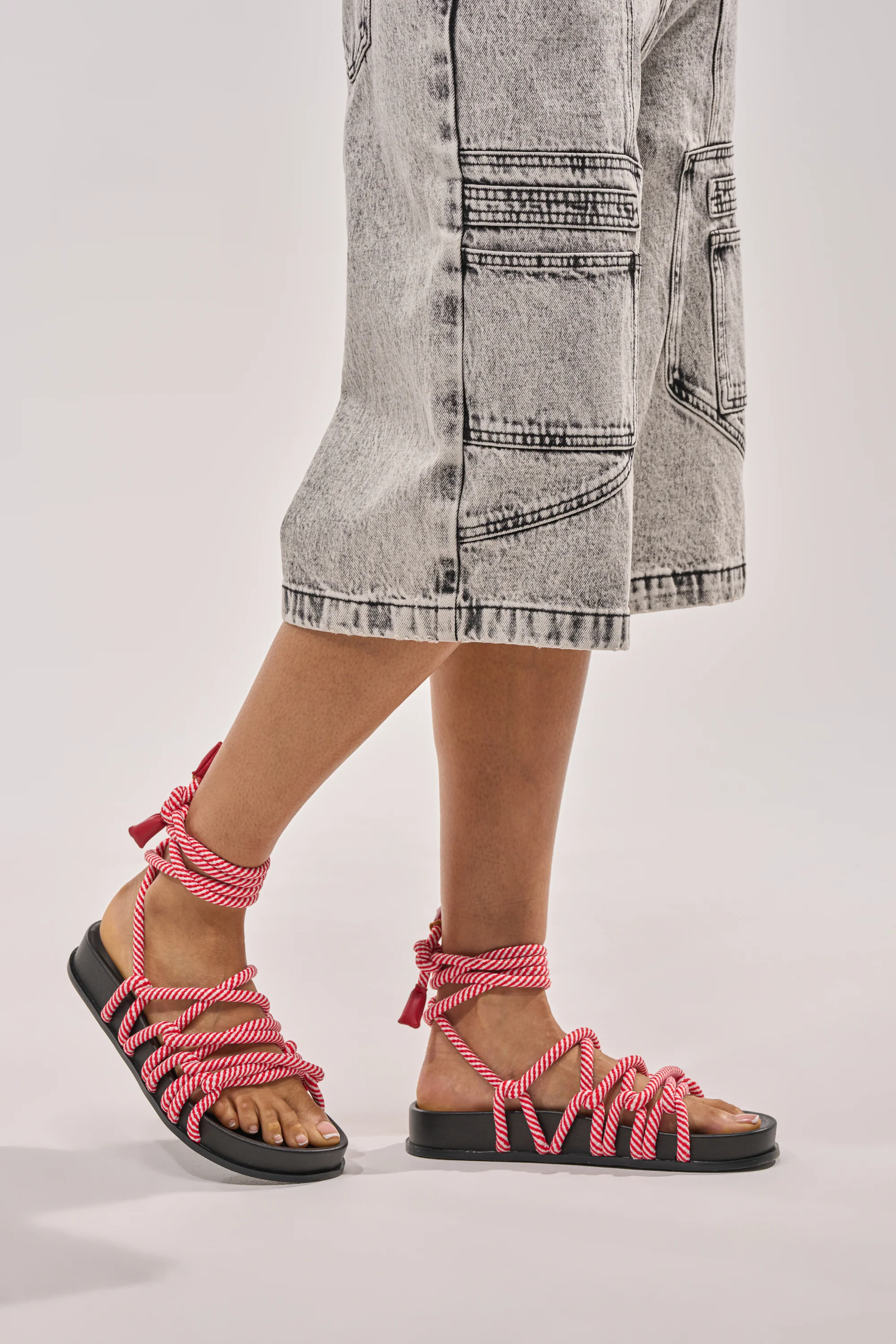 AZALEA WANG EINER RED ROPE FLATFORM SANDAL - Akira Store