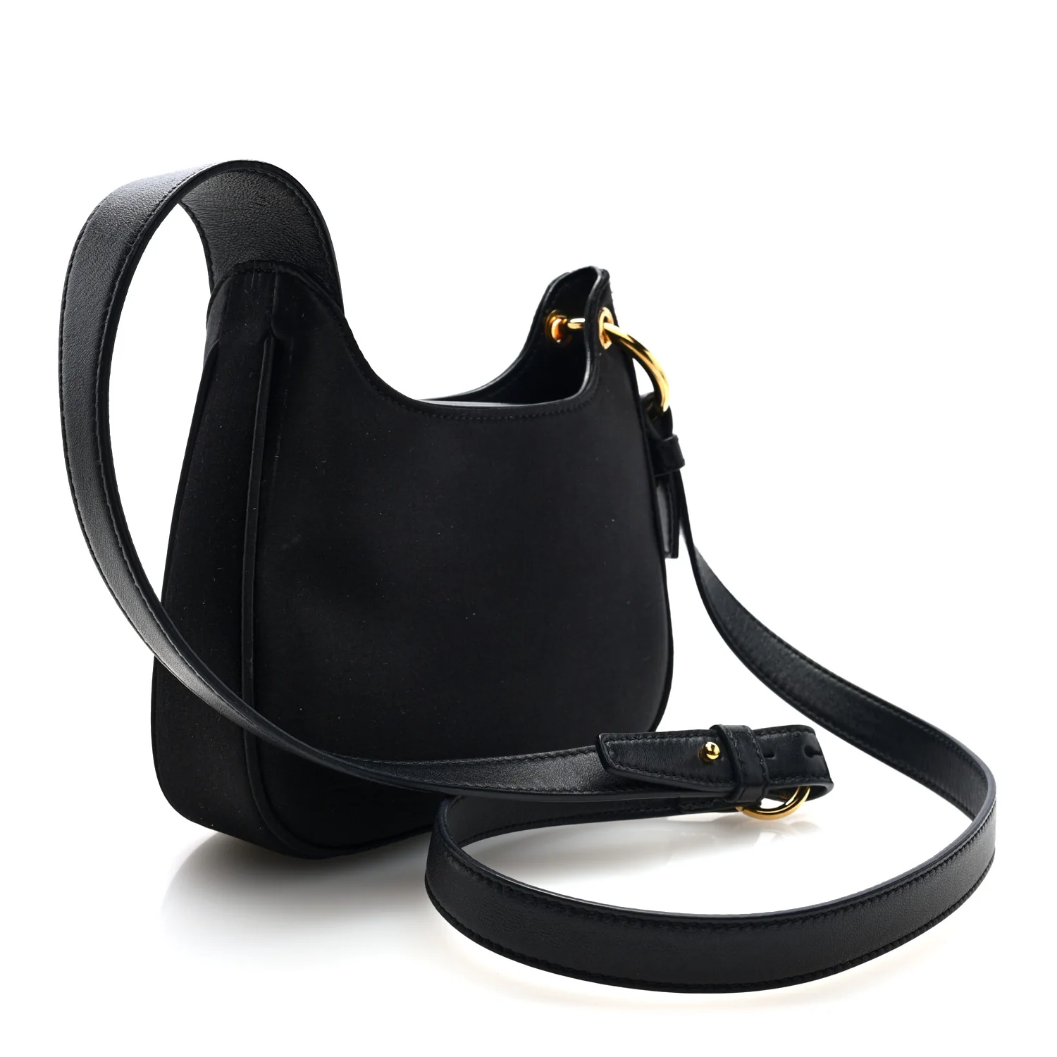 Satin Crystal Embellished La Medusa Mini Hobo Bag Black Multicolor