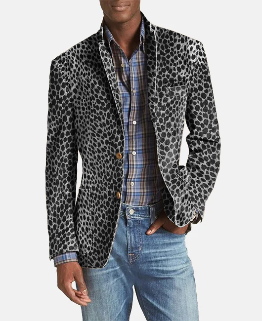 Blazer décontracté à imprimé léopard, revers cranté et poches, deux boutons.