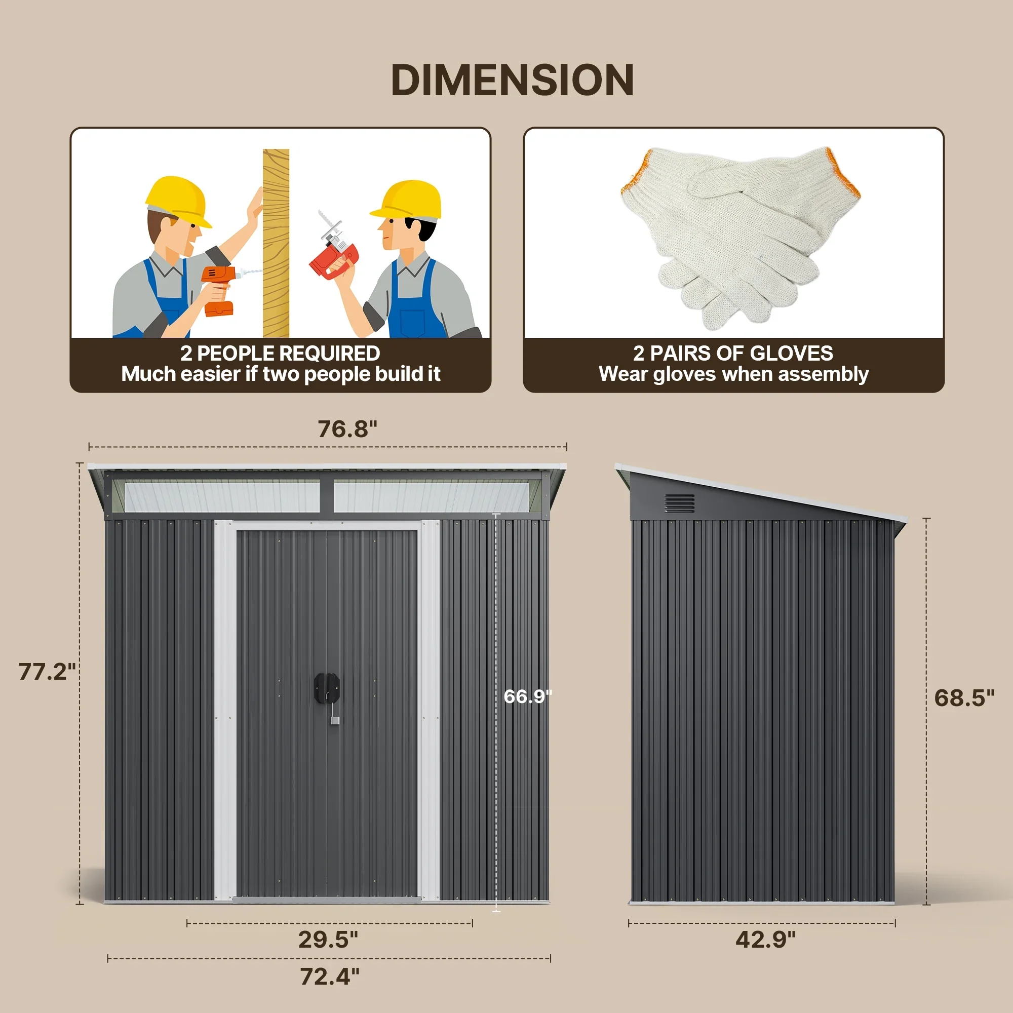 6x4 ft Outdoor Storage Shed with Double Lockable Doors - Weather-Resistant Garden Shed in Gray