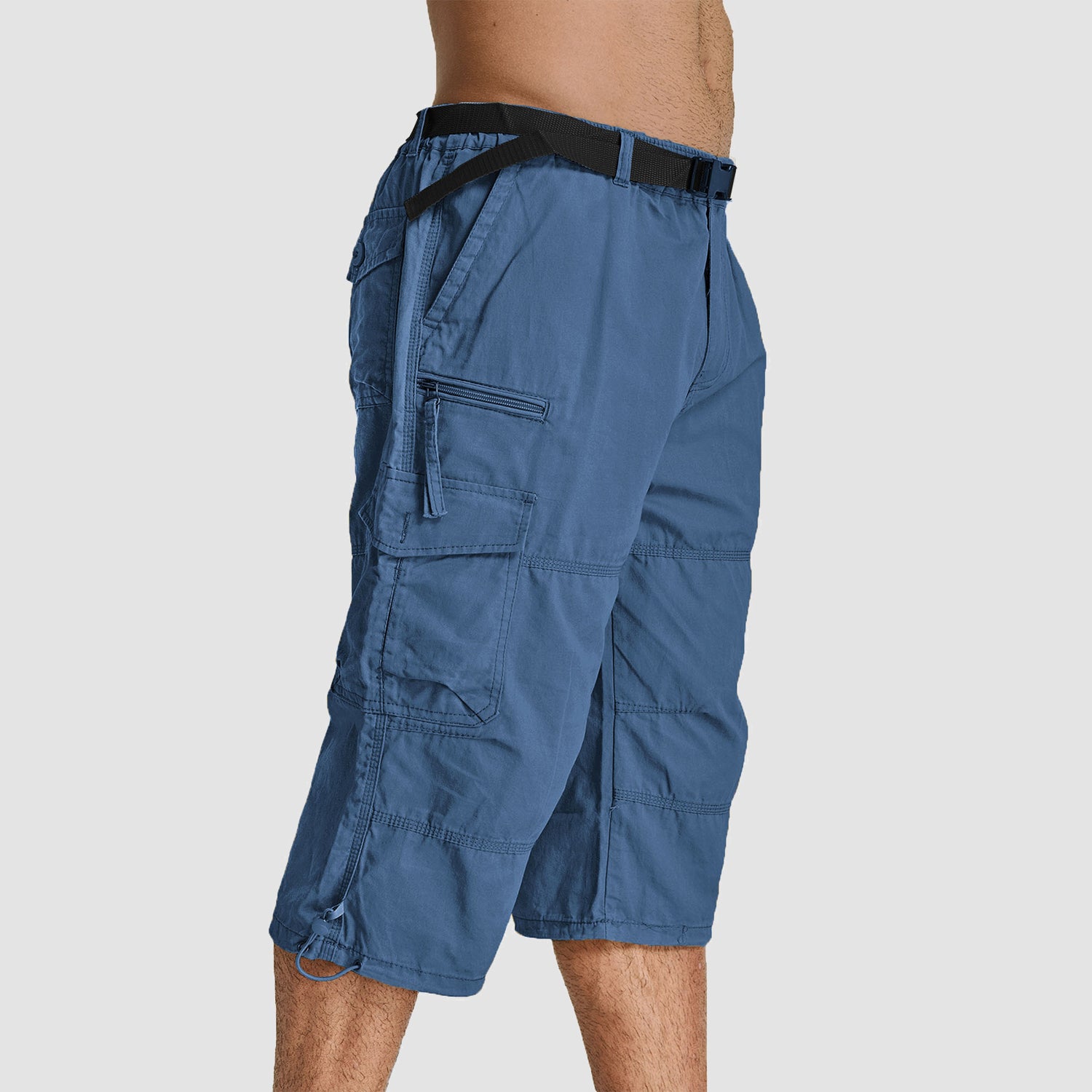 Short cargo 3/4 d'été pour homme, en sergé de coton, taille élastique, poches multiples, pantalon capri confortable