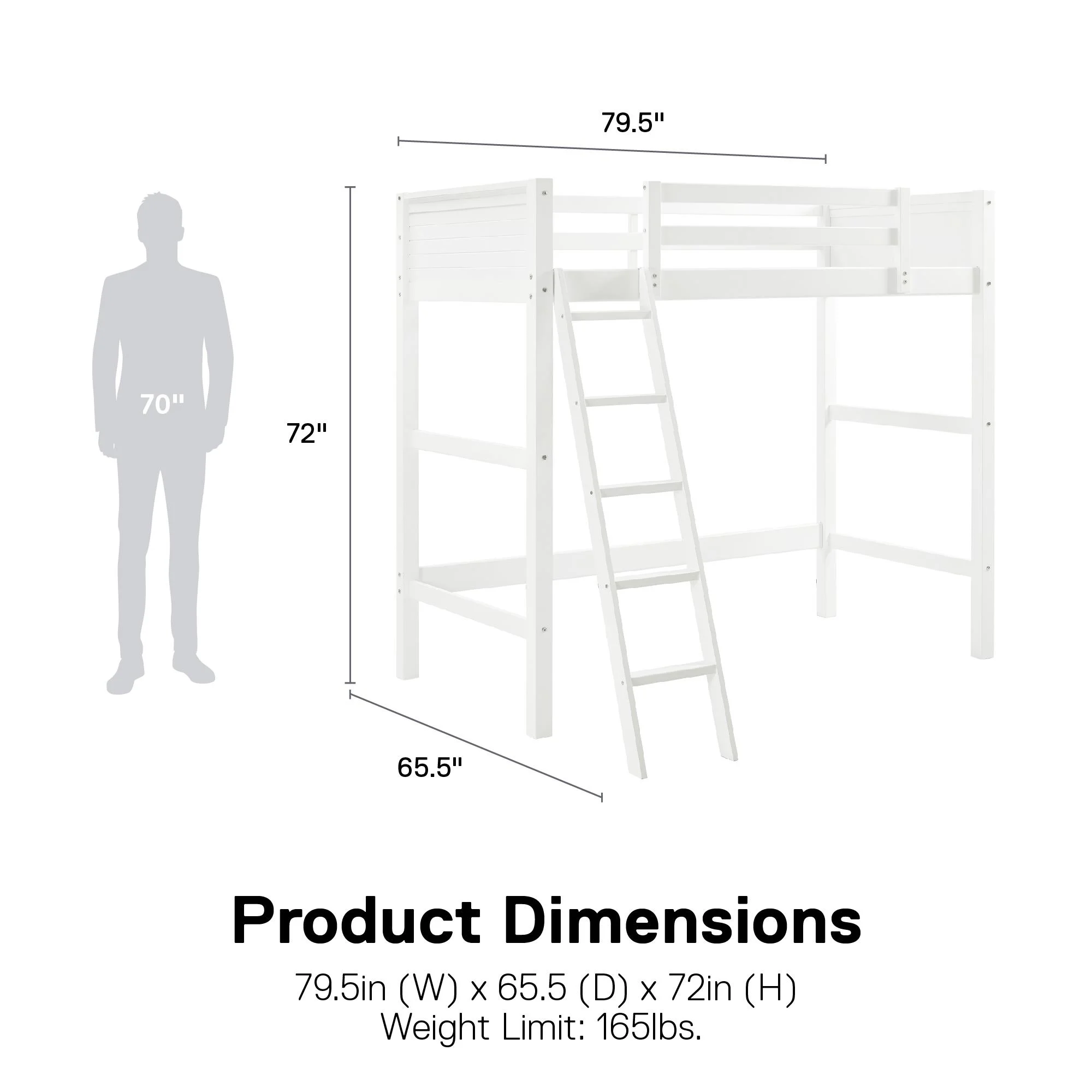 Your Zone Kiarah Twin Loft Bed with Ladder, White