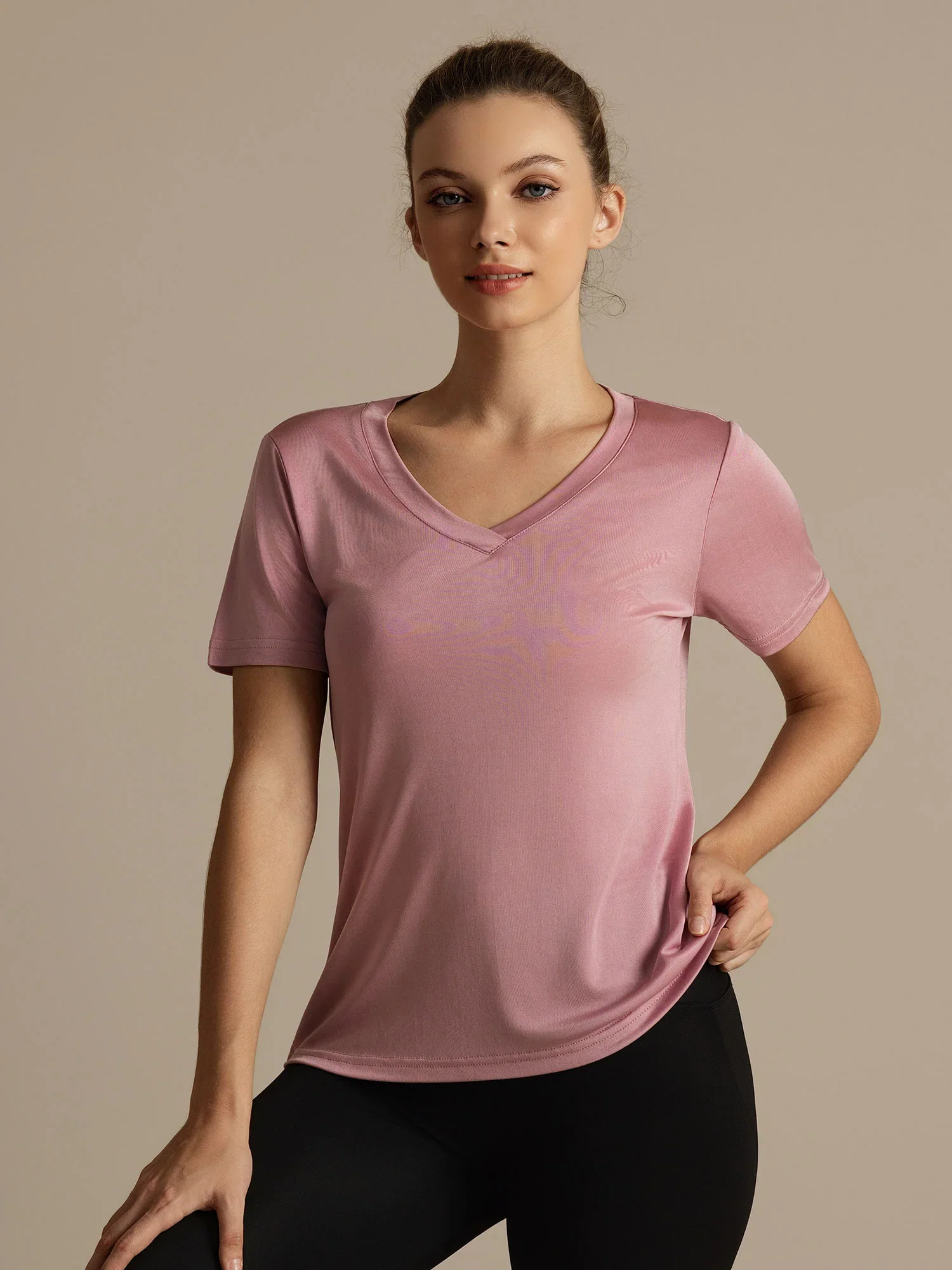 Pure Silk V-Neck Short Sleeves Women's Sport T-Shirt