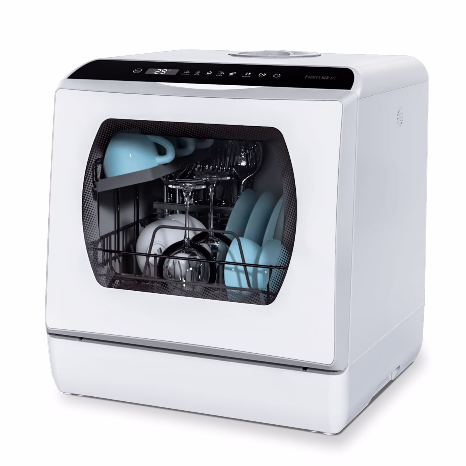 Portable Countertop Dishwasher, 5 Washing Programs, 5L Built-in Water Tank and Air-Dry Function, HMX-DW03(Glass Door)