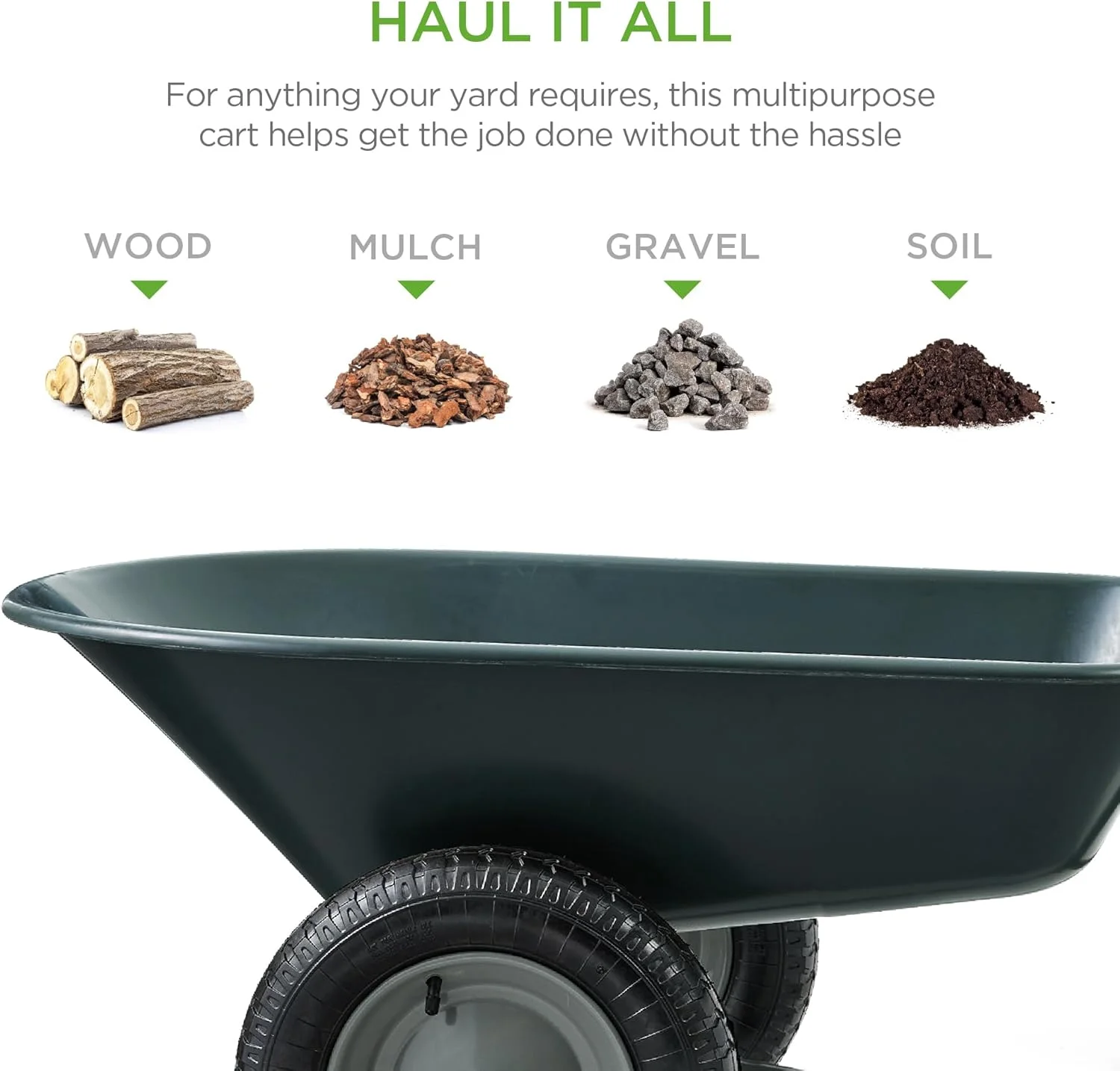 HLL Dual-Wheel Home Utility Yard Wheelbarrow Garden Cart w/Built-in Stand for Lawn, Gardening, Construction Dark Gray(Dark Gray) - Image 2