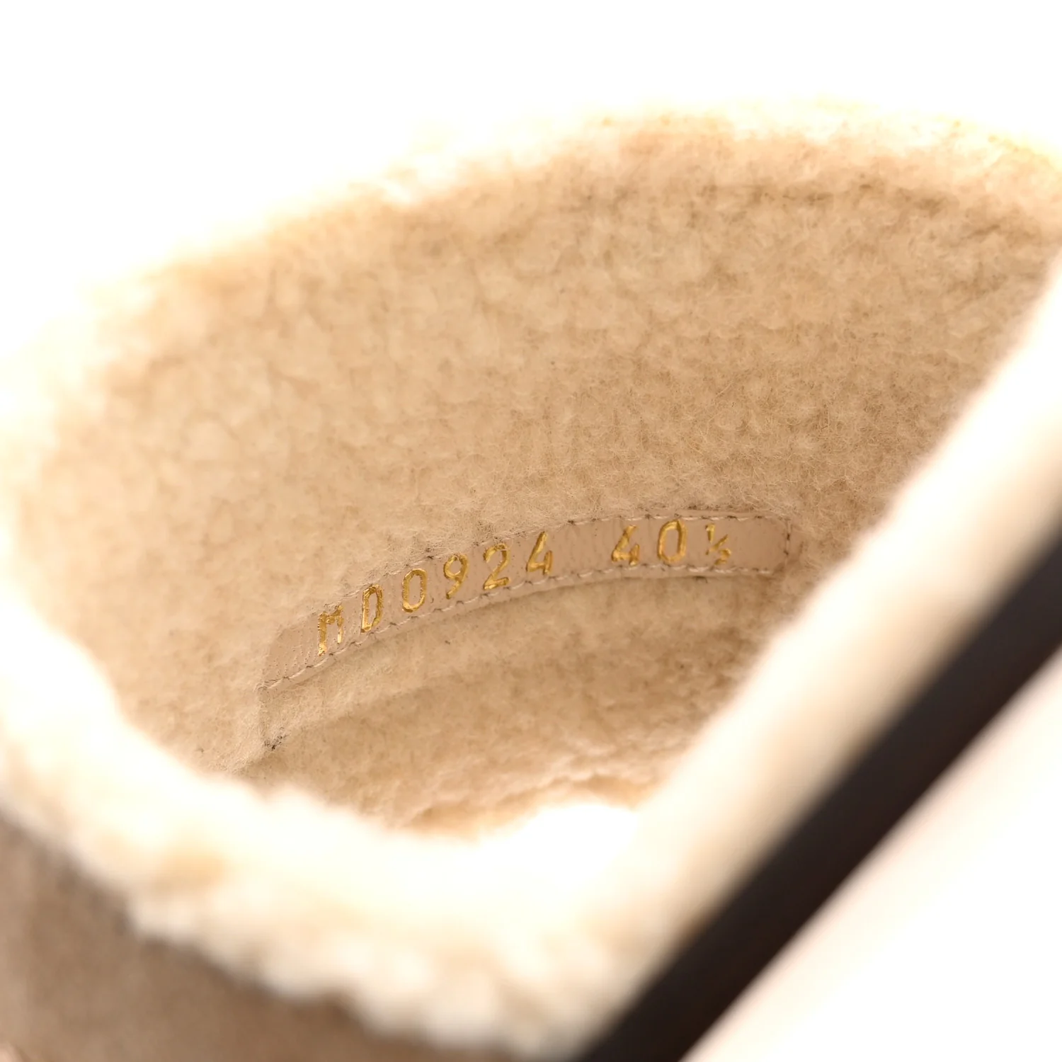 Suede Goatskin Shearling Embroidered Dway Slide Sandals 40.5 Cookie