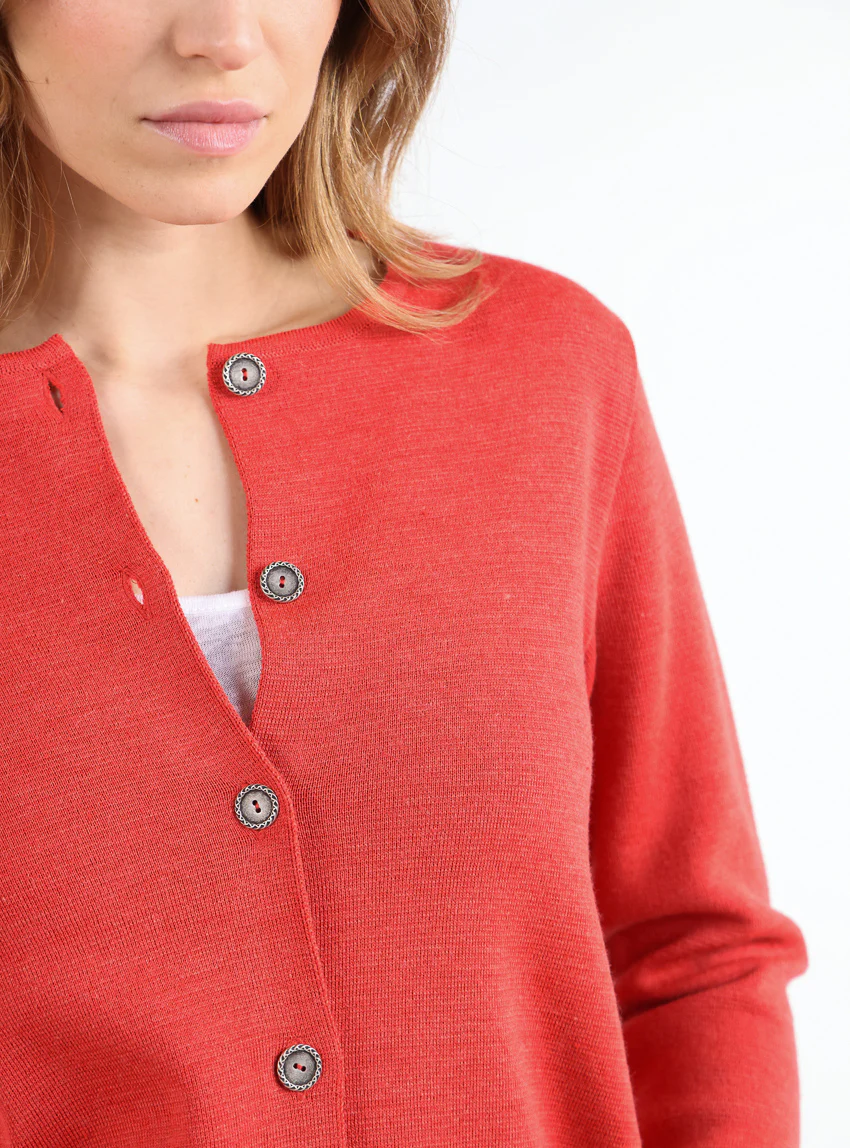 Veste courte femme en laine mérinos orange goyave