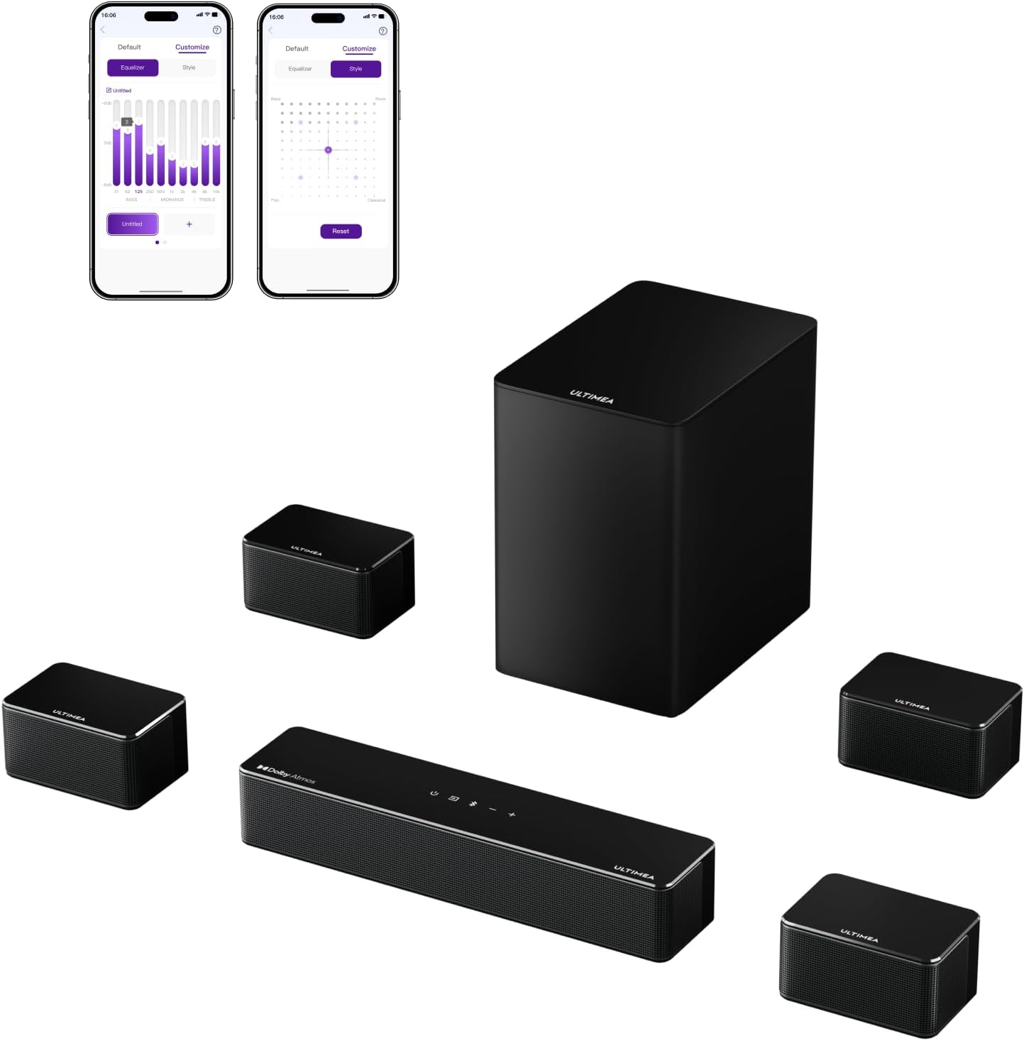 ULTIMEA 7.1Ch Soundbar with Dolby Atmos  APP Control  Surround Sound System for TV  4 Wired Surround Speakers  Sound Bar for TV with 6.5
