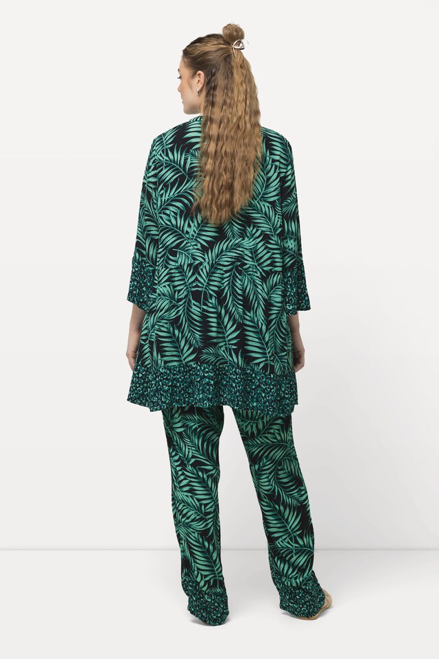 Palm Leaf Print Flounce Panel Tunic Blouse