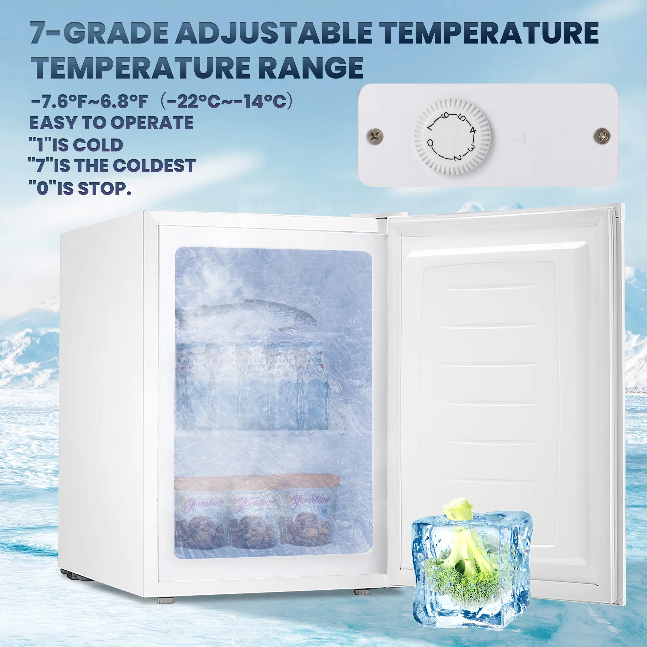 Upright Freezer, Energy Saving 2.1 Cu.ft Single Door Compact Upright Freezer with Reversible Door(White)(2.1 cu ft/White) - Image 4