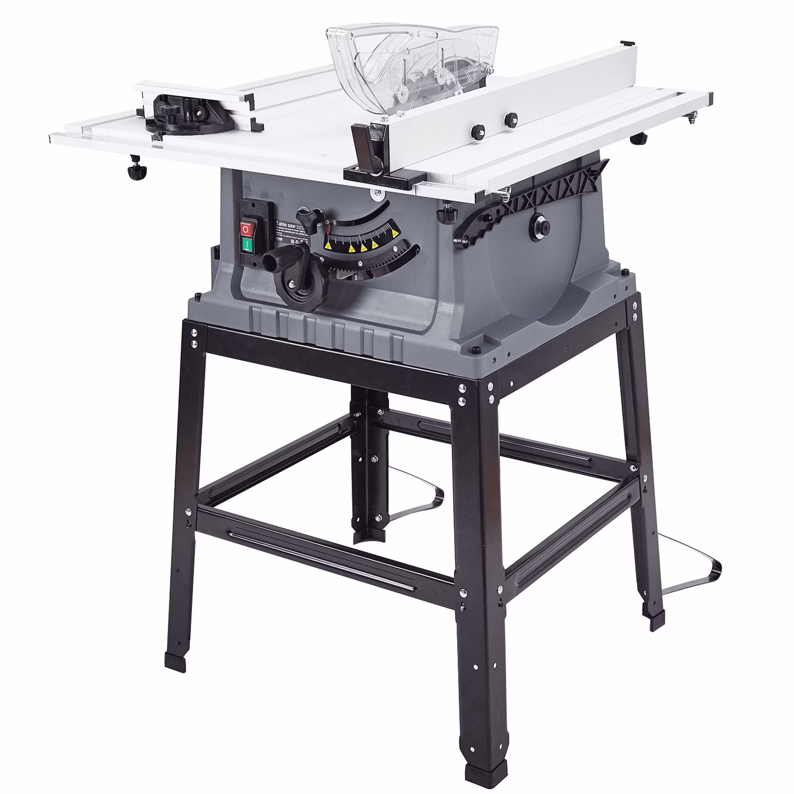 Garvee 10 Table Saw - 15A Electric Table Saw with Metal Stand, 90�� Cross Cut & 0-45�� Bevel Cut, Cutting Speed Up to 5000RPM Multifunctional Saw Adjustable Blade Height for Woodworking,Gray
