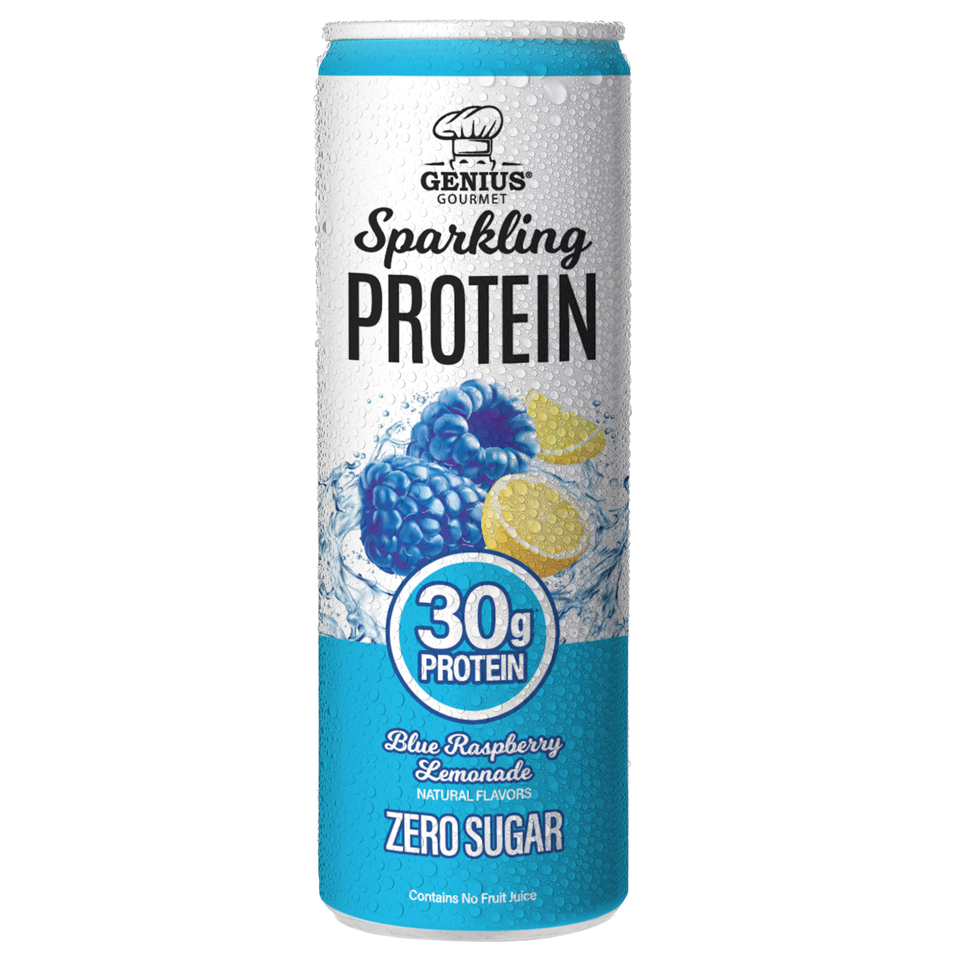 Genius Gourmet Sparkling Clear 30g Protein, Blue Raspberry Lemonade, 12 Fl Oz, 15 - Pack