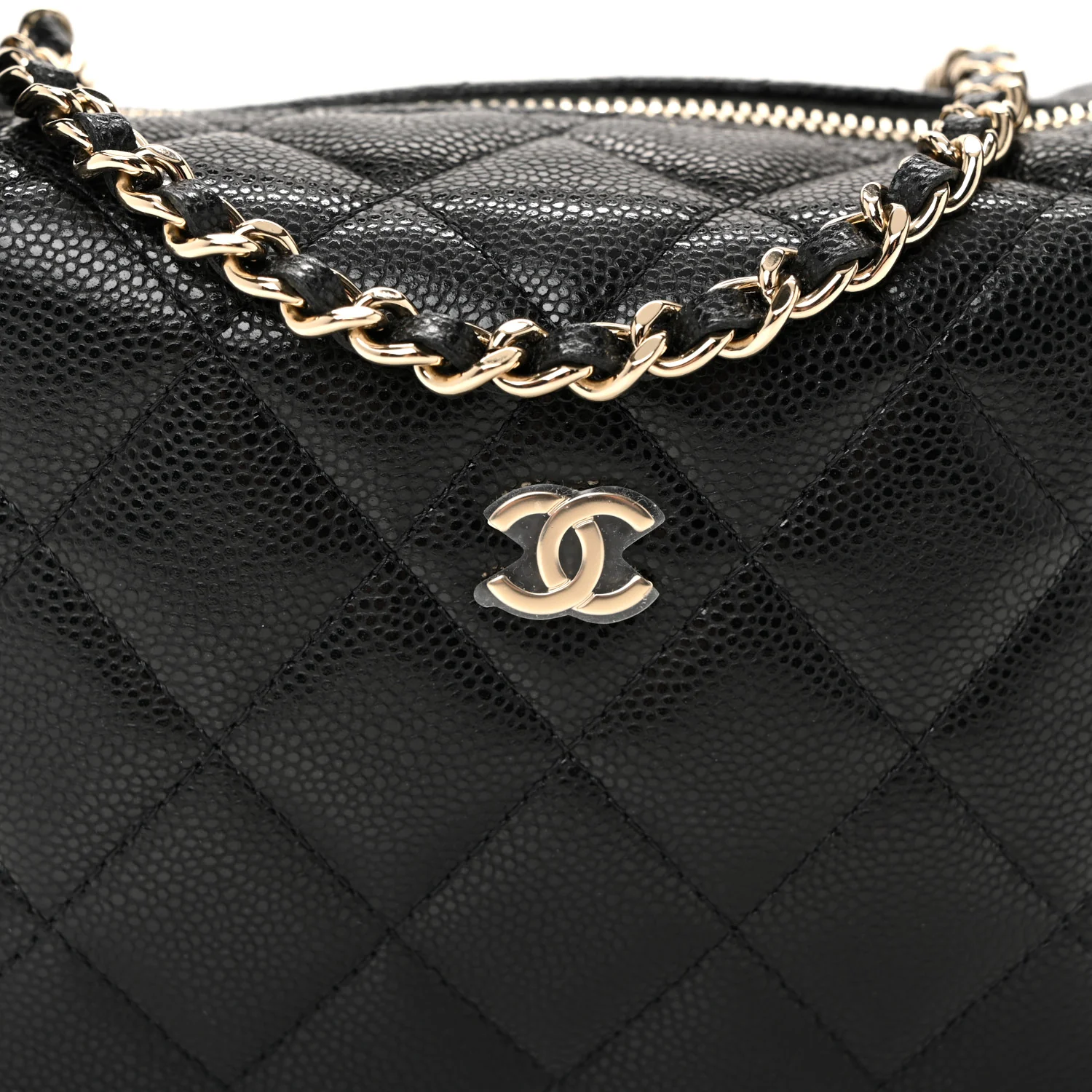 Caviar Quilted Hobo Clutch With Chain  Black
