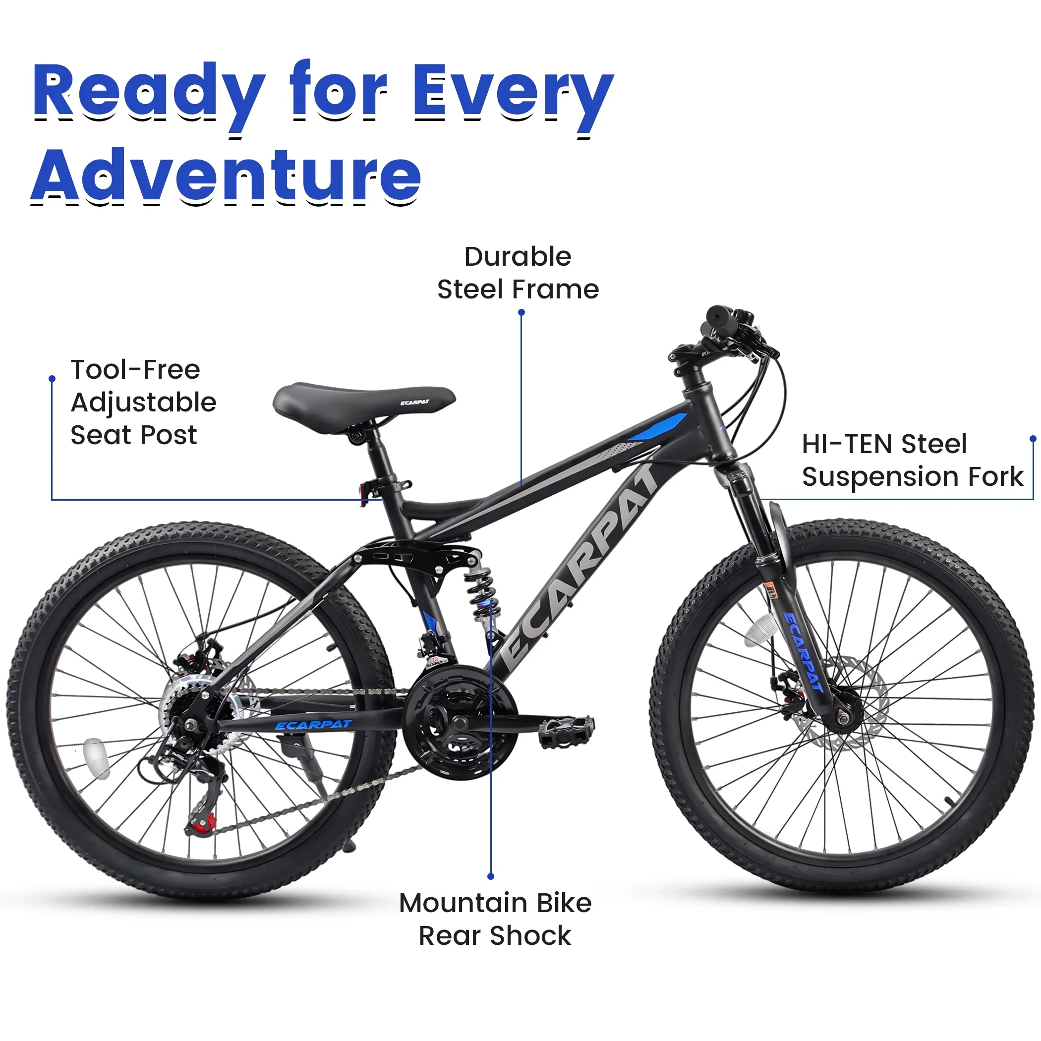 27.5 Inch Mountain Bike , Dual Full Suspension 21-Speed Disc Brakes Thumb Shifter,Carbon Steel Frame Mountain Bike, Mens Womens Trail Commuter City Bicycles