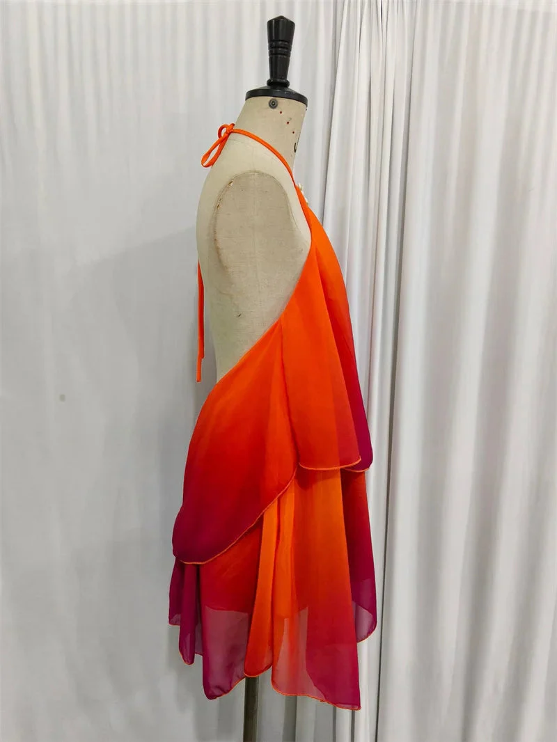 Robe courte à volants dégradé rose