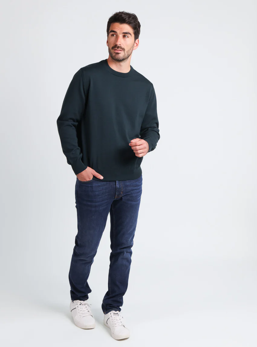 Pull homme col rond laine merinos Vert Sombre