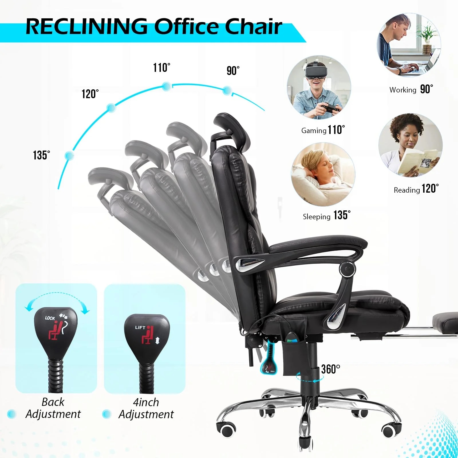 AECOJOY Office Chair with 7 Points Vibration Massage&Heat, Adjustable Ergonomic Recliner, Black