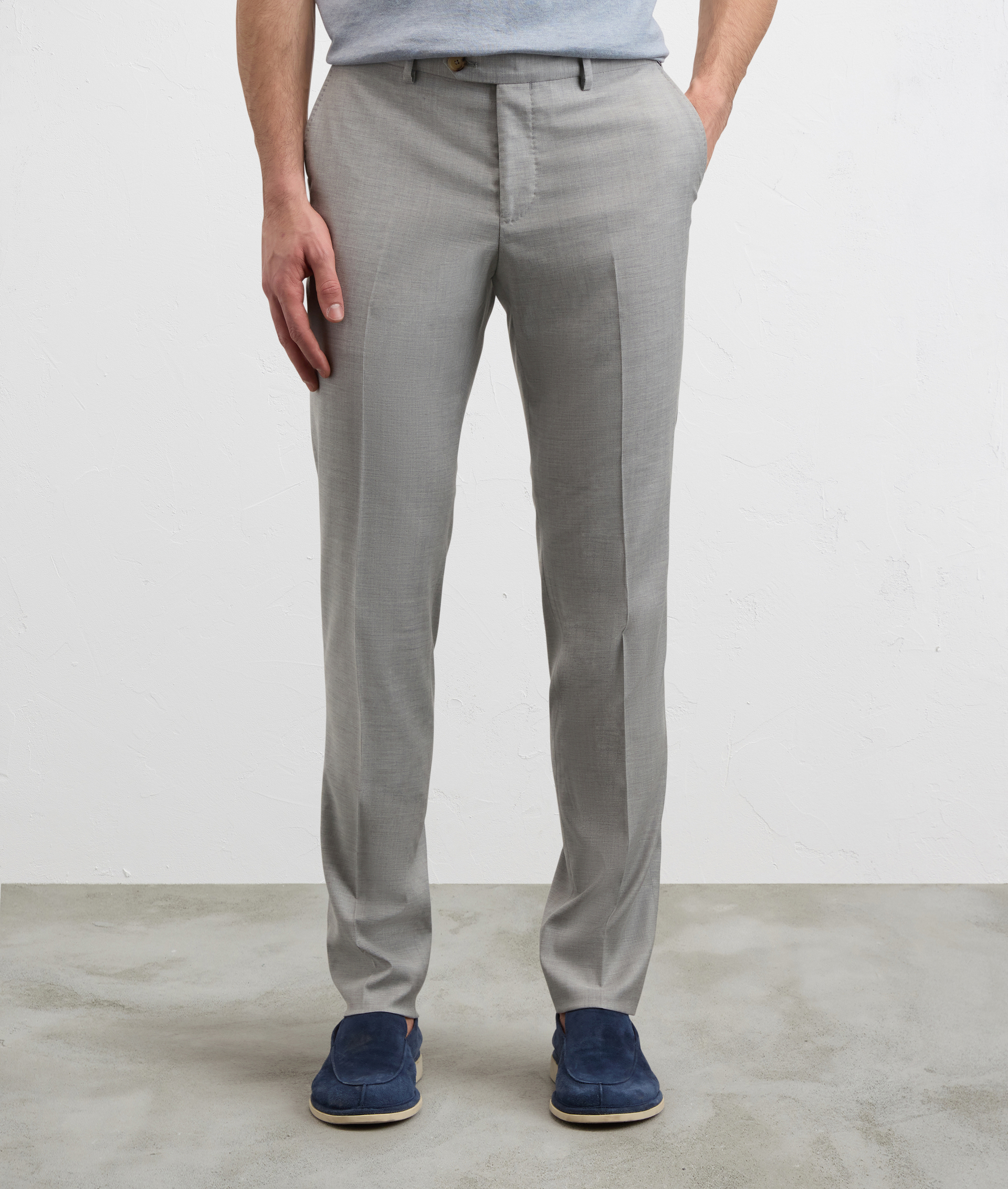LIGHT GREY STRETCH WOOL VISCOSE AND ELASTANE TROUSERS