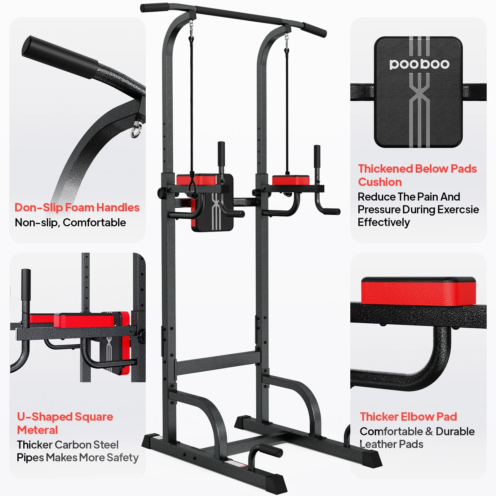 Multifunction Power Tower Pull up Bar Dip Station Power Rack with Adjustable Backrest for Home Gym Strength Training Workout Equipment Max Weight 480lbs(Model 1) - Image 10