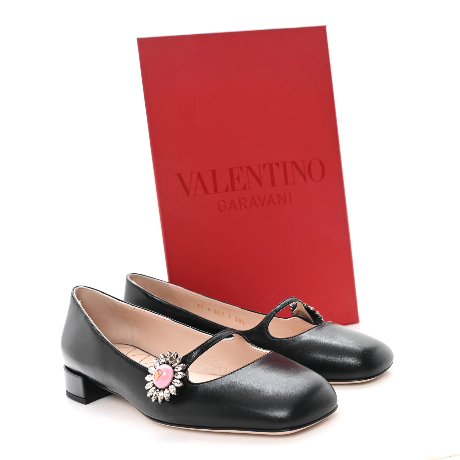 Kidskin Jewel Button Mary Jane Flats  38.5 Black Pink