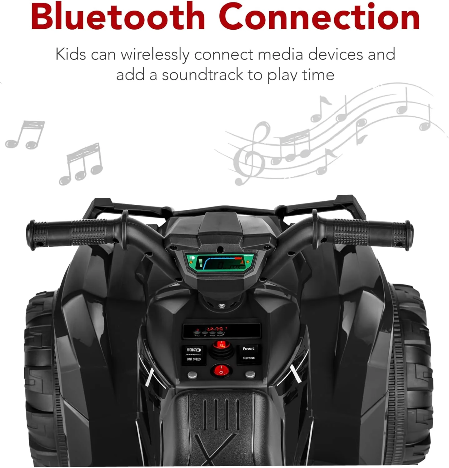 Quad électrique 12 V pour enfants Best Choice Products, véhicule tout-terrain à 4 roues avec audio Bluetooth, vitesse maximale de 3,9 km/h, pneus à crampons, phares LED et radio.