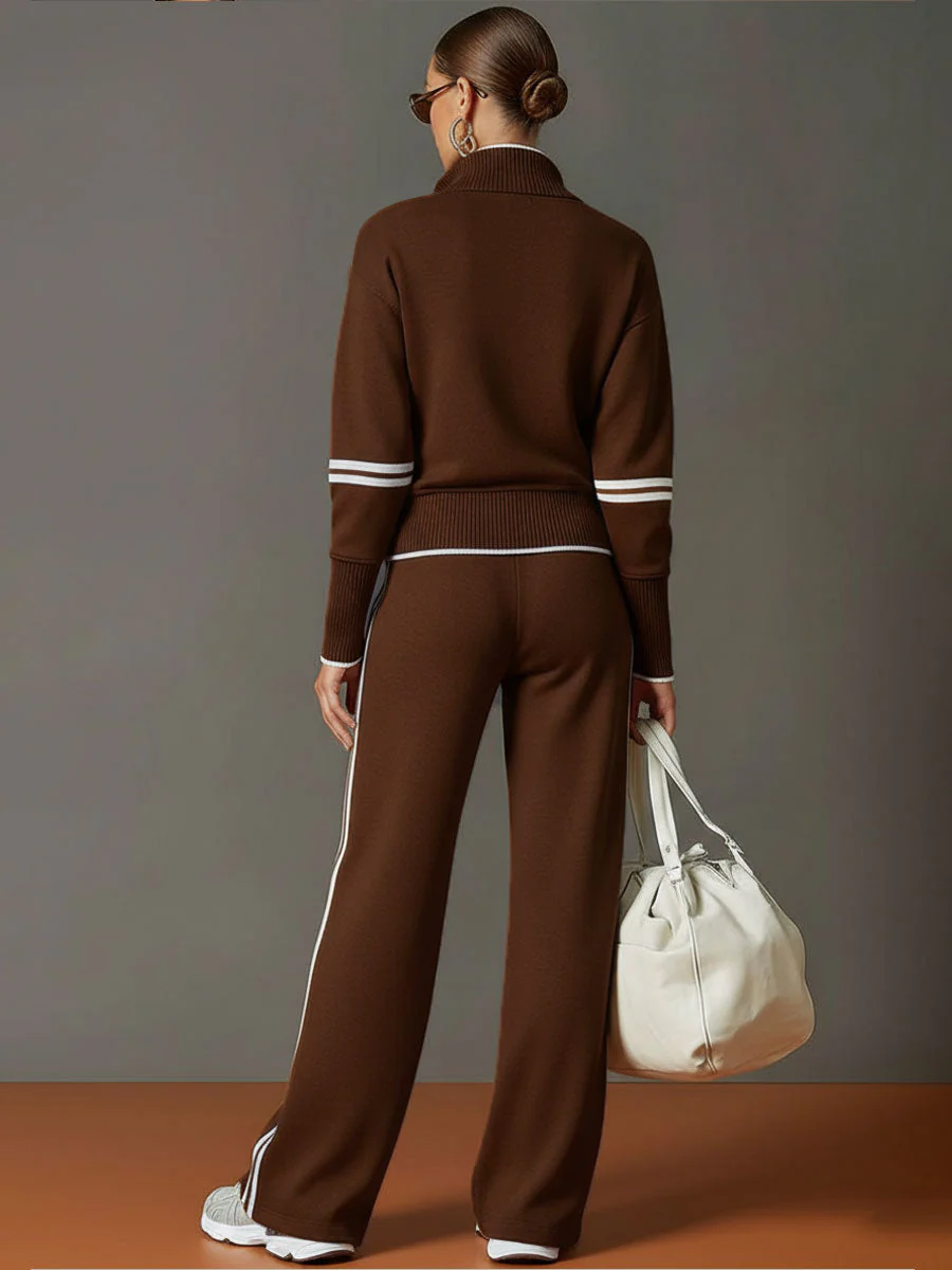 Ensemble sweat à demi-fermeture éclair et pantalon à jambes larges