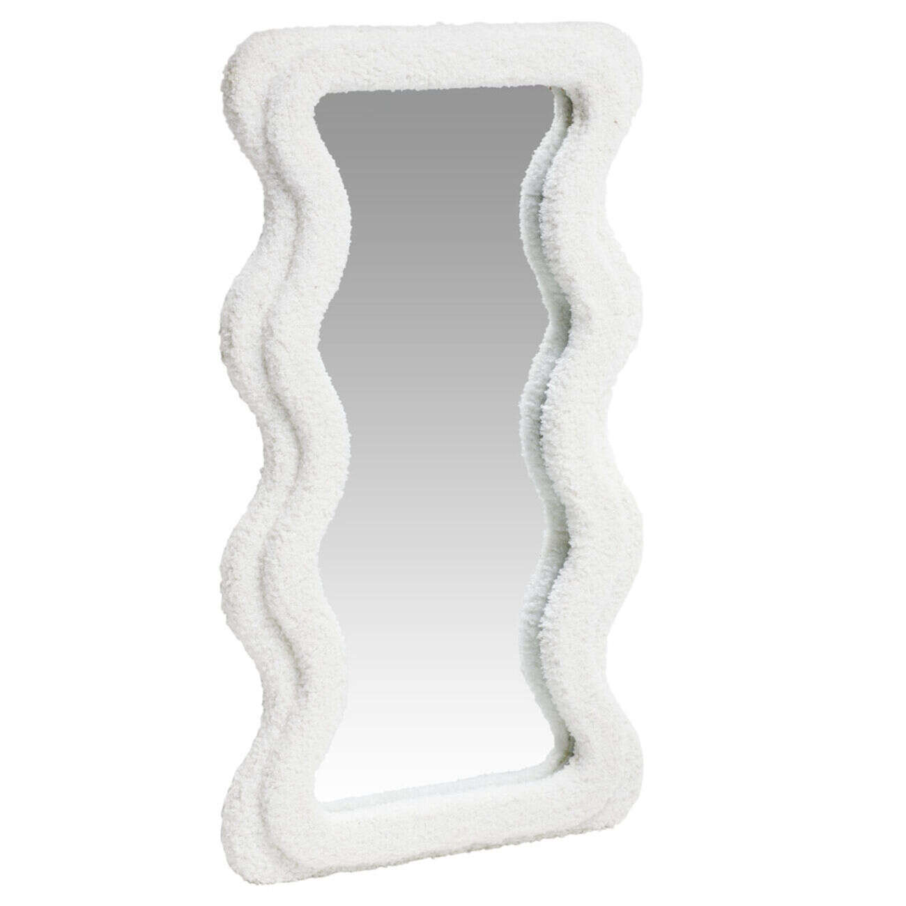 Miroir ondulé cadre blanc tissu bouclette 37xH60cm