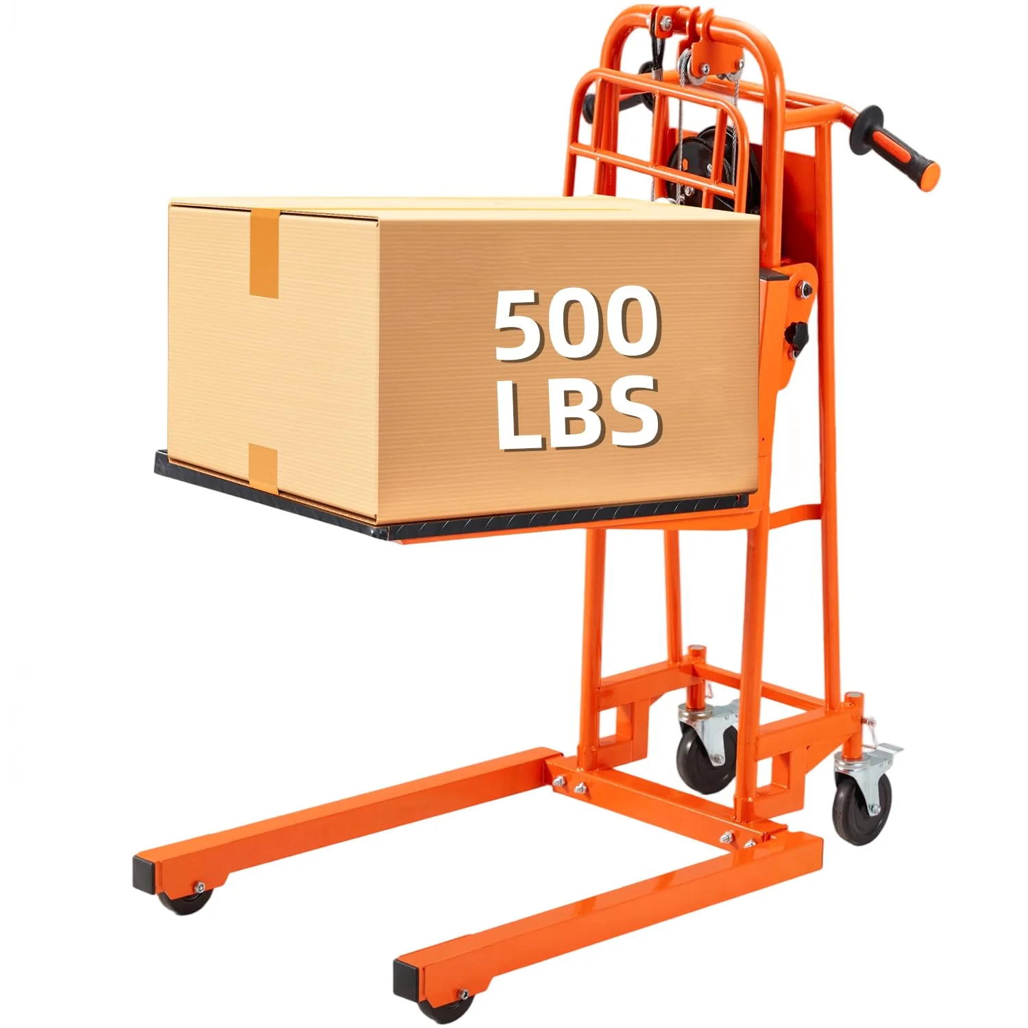 AECOJOY Material Lift Winch Stacker, Hand-Cranked Lift Table Cart 500 Lbs Capacity, Pallet Truck Jack with Lockable Swivel Casters