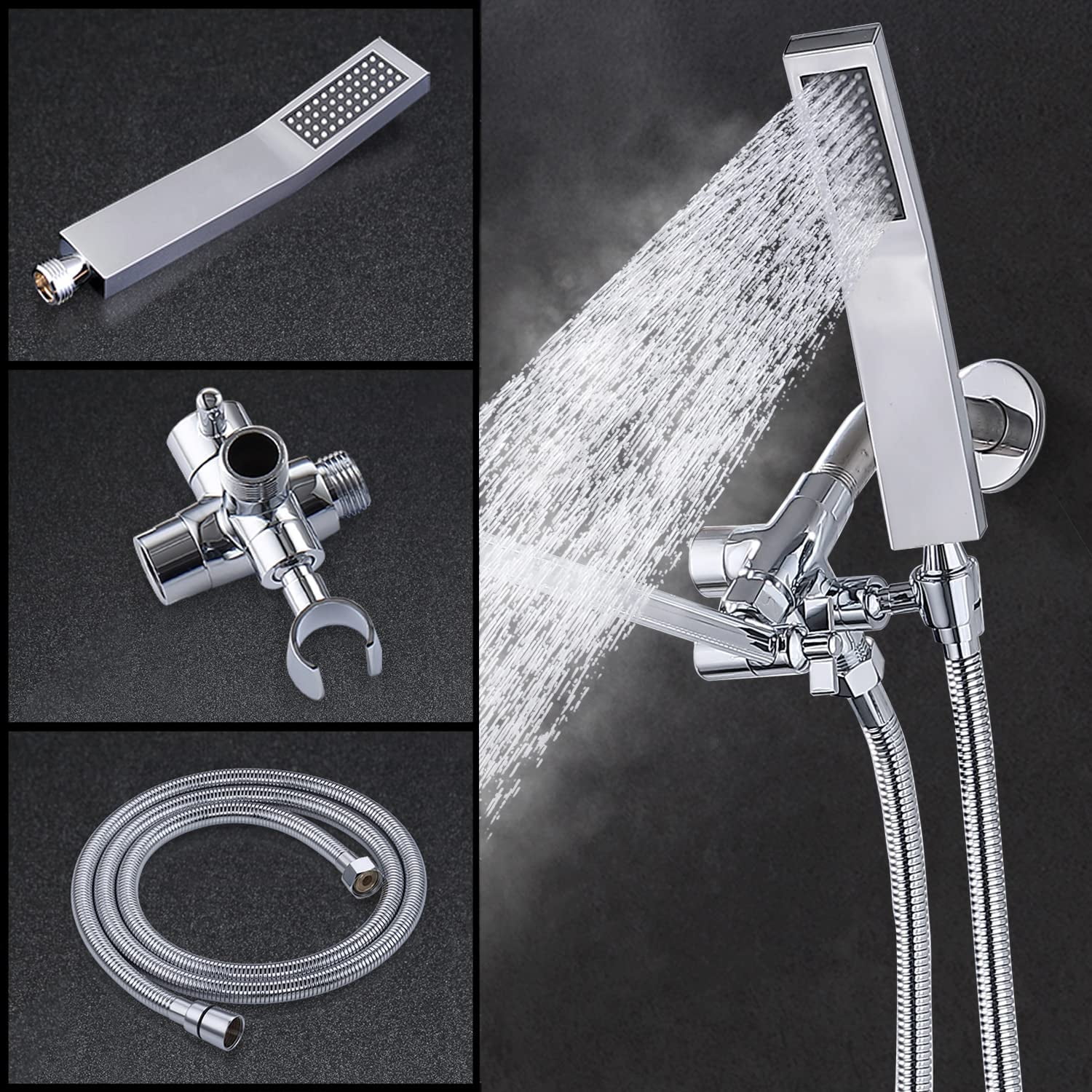 G - Promise All Metal Dual Square Shower Head Combo, 8