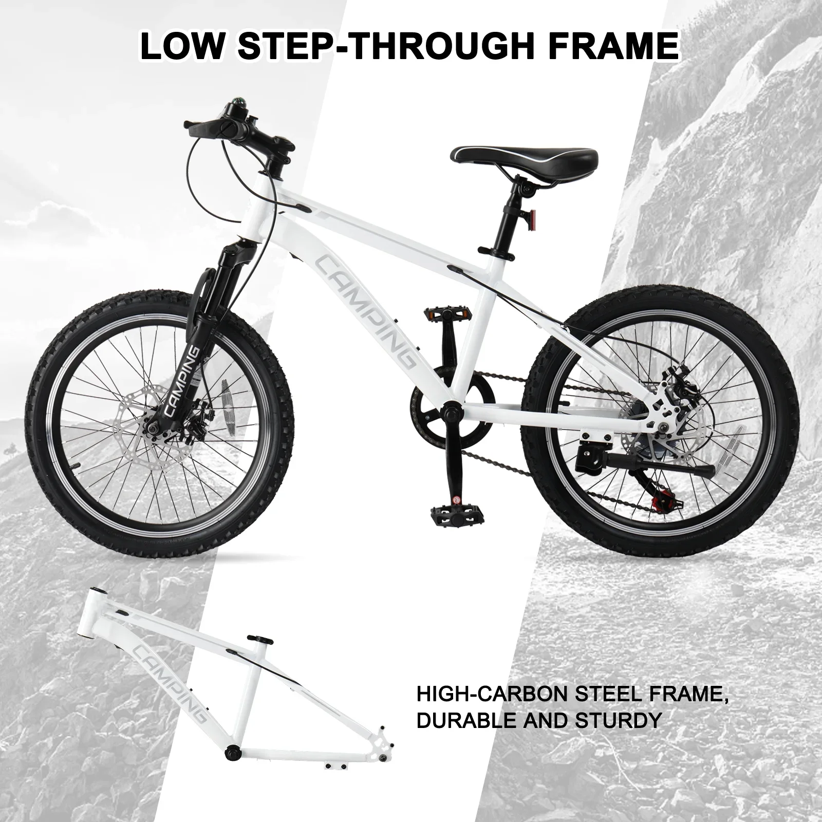 UBesGoo 20in 7 Speed Mountain Bike, Lightweight All Terrain Bicycle with Dual Disc Brakes, Suspension, Black Red