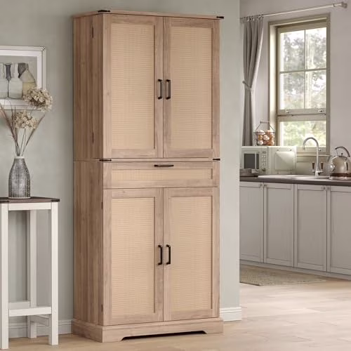 72'' Kitchen Storage Pantry Cabinet, Tall Storage Cabinet with 8 Door Shelves, 2 Cabinets and 1 Drawer, Freestanding Cupboard for Kitchen, Dining Room, Bathroom, Laundry(Dark Rustic Oak) - Image 3