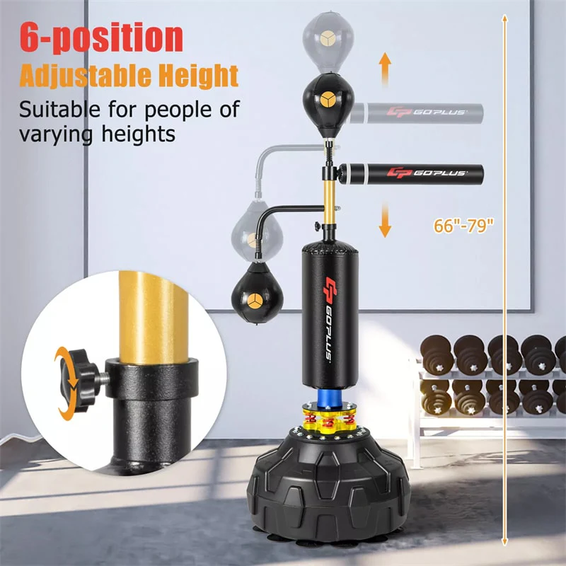 Boxing Speed Trainer Freestanding Punching Bag w/ 360° Spinning Bar, 2 Reflex Balls, Fillable Base, Adjustable Adult Kickboxing MMA Fitness Equipment