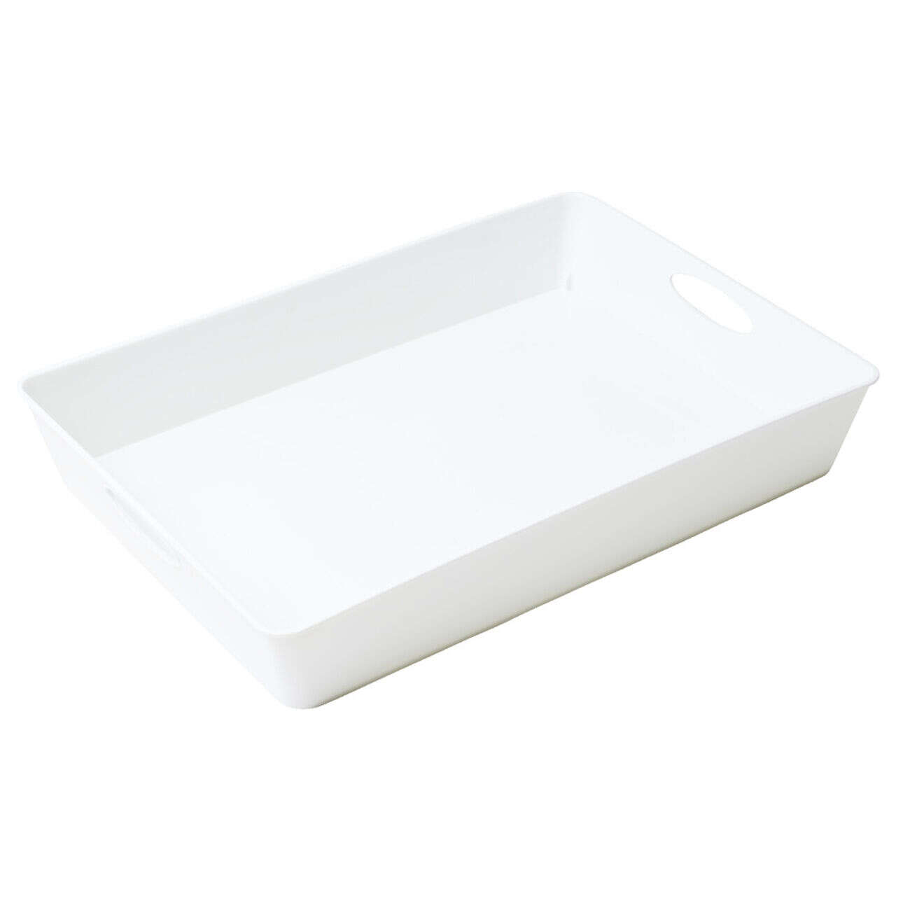 Bac de rangement plastique blanc avec poignée 37,5x26xH6cm