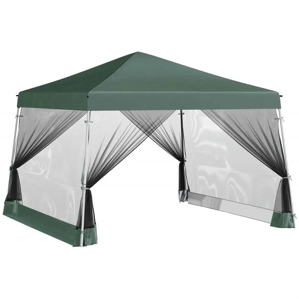 GVN Backyard Garden Canopy, Camping Canopy Screen Tent,Slant Leg Pop Up Canopy Tent with Netting and Carry Bag, Instant Sun Shelter, (11.5'x11.5' Base / 10'x10' Top), Green