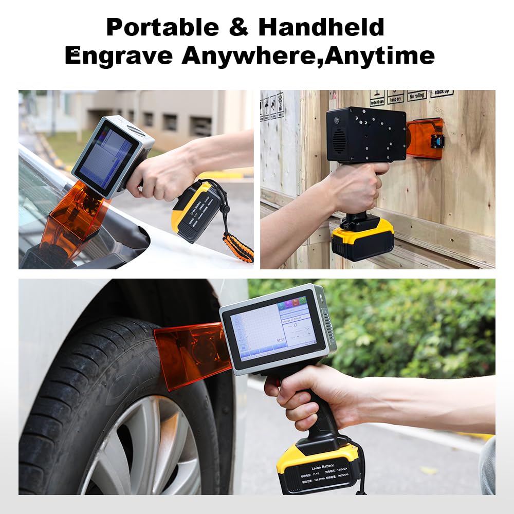 Portable Laser Marker, 10W Handheld Laser Marking Machine, Battery Powered with 5-Inch Touch Screen, Engraves QR, Barcodes, Logos & Serial Numbers on Metal, Plastic, Leather & Wood