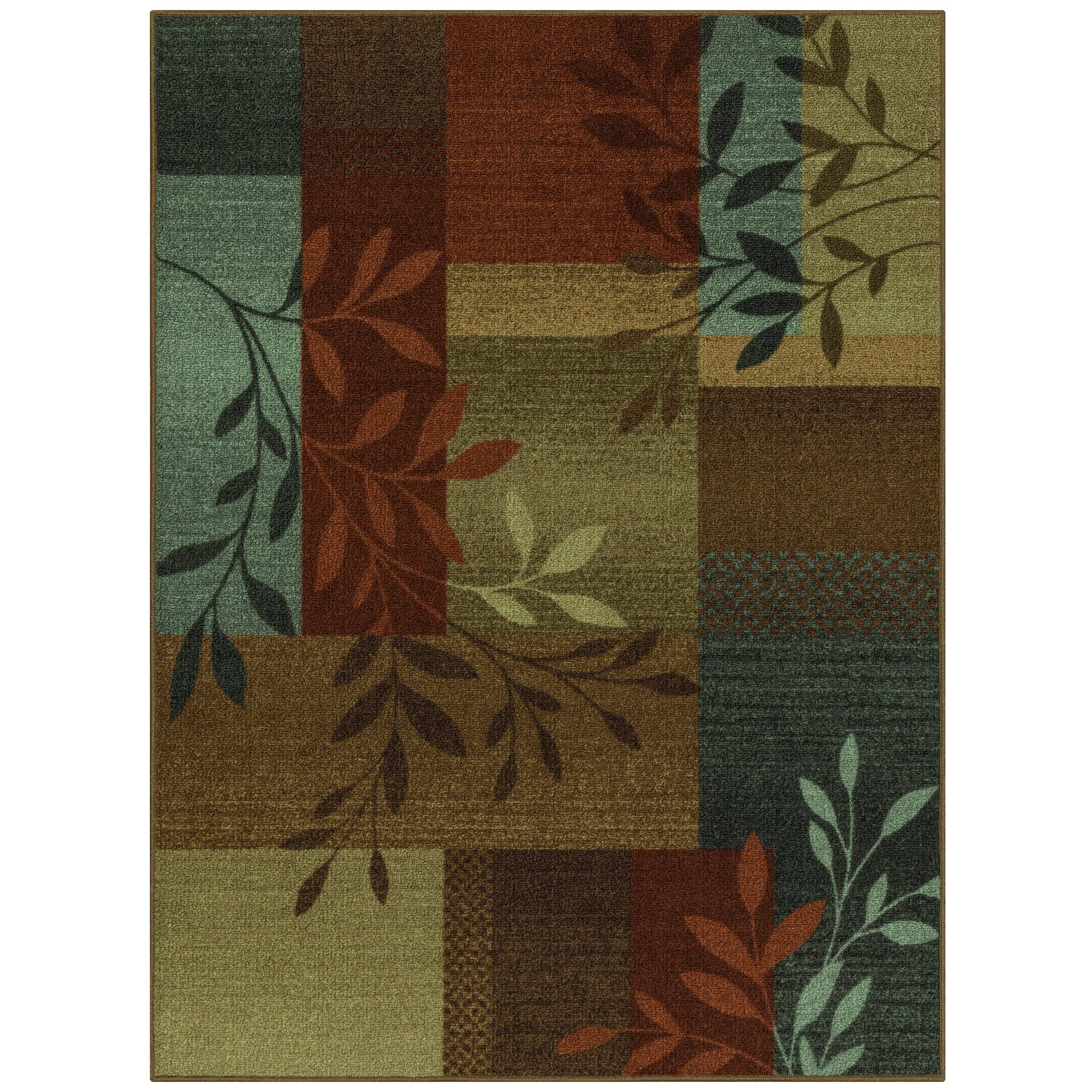 Mainstays Traditional Leaf Block Multicolor Print Indoor Area Rug, 4' x 5'4