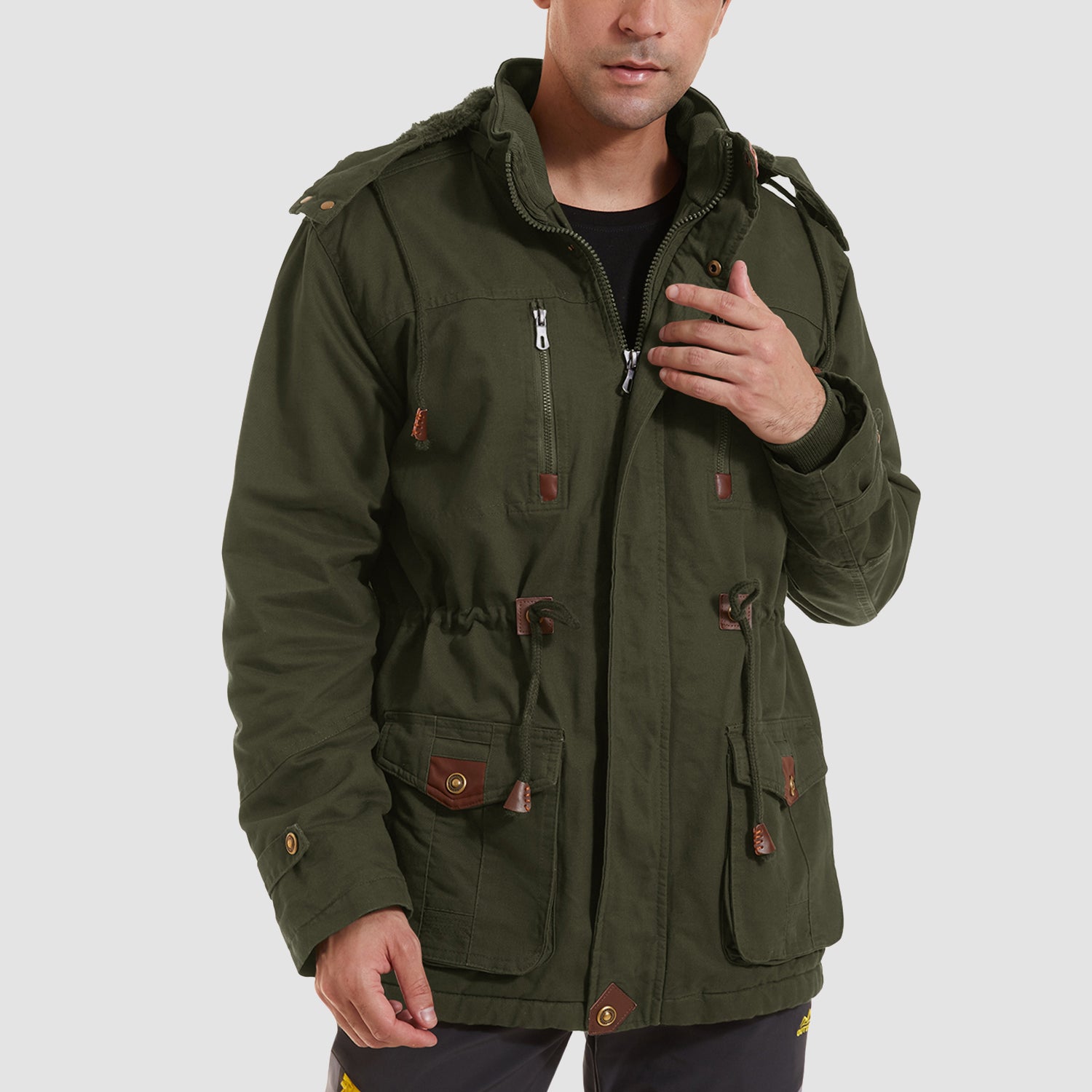 Parka homme en coton cargo, manteau militaire d'hiver épais en polaire chaude