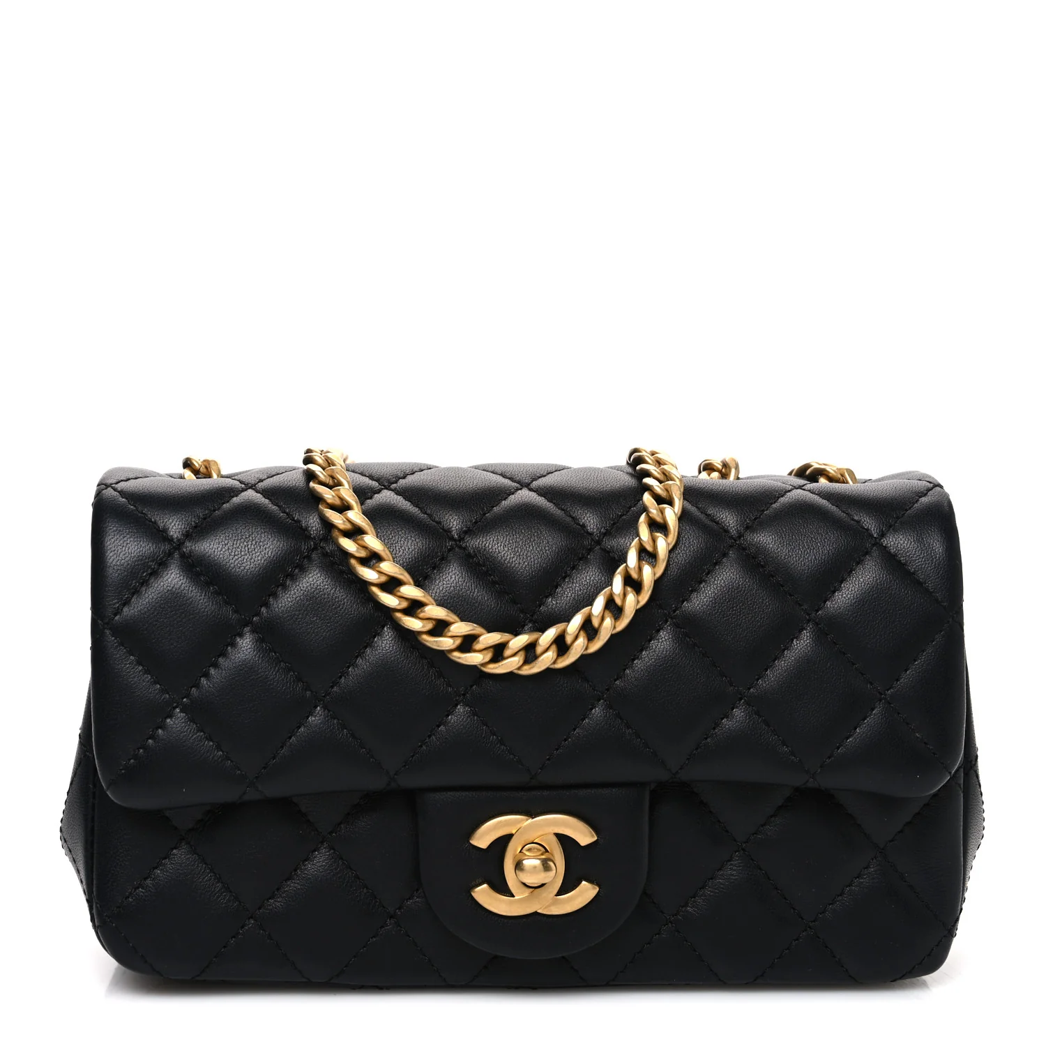 Lambskin Quilted Mini Rectangular Sweet Camellia Flap  Black