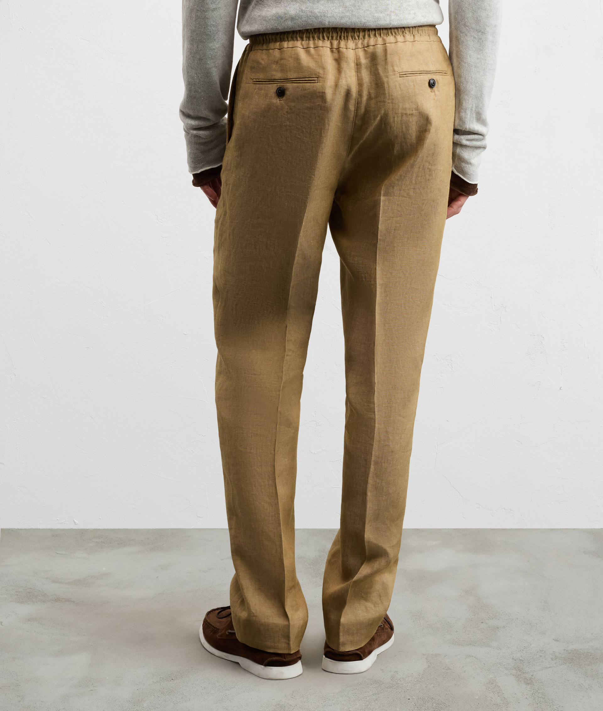 LIGHT BROWN FLAMED LINEN DRAWSTRING TROUSERS