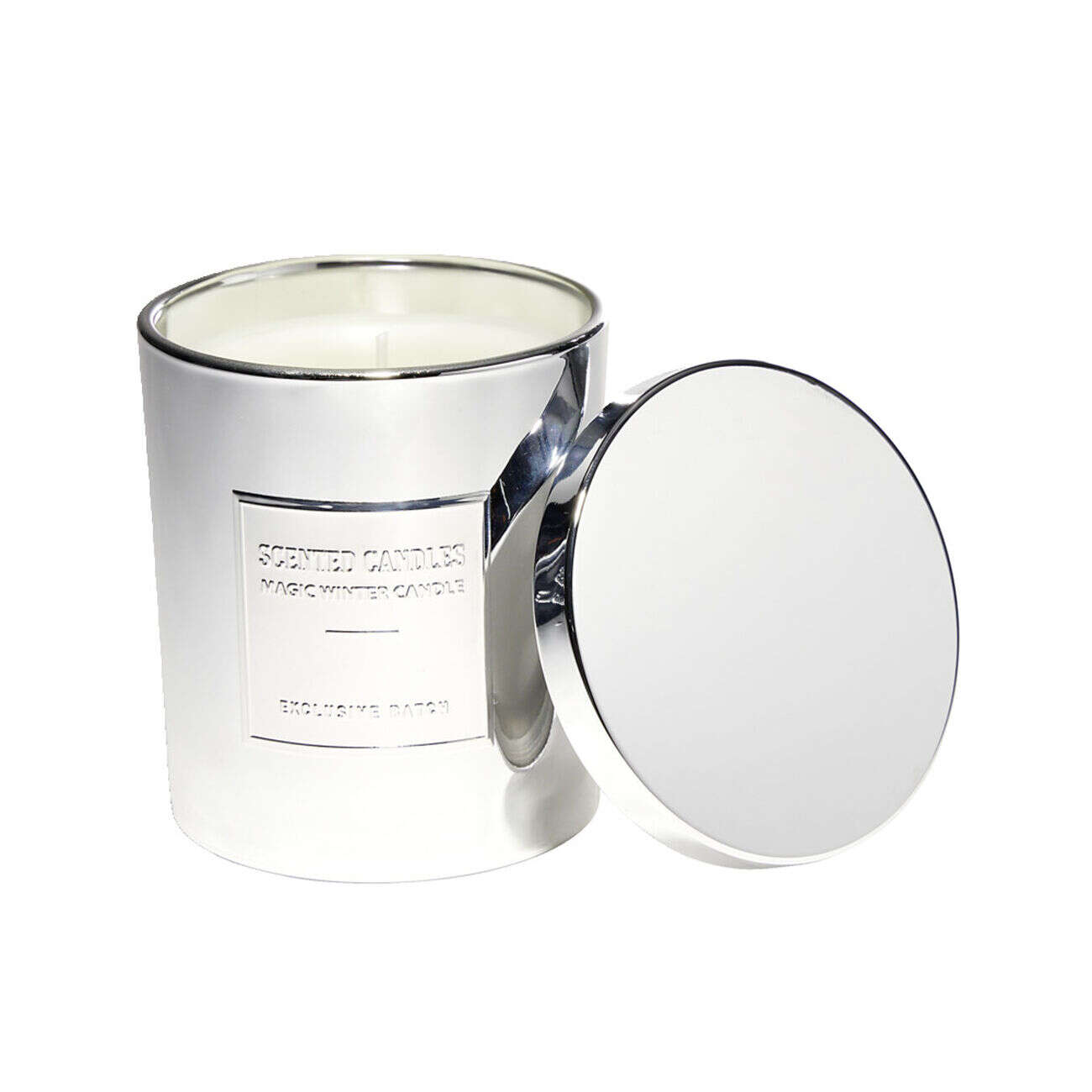 Bougie avec couvercle pot métallisé gris senteur fleur d'oranger 25H