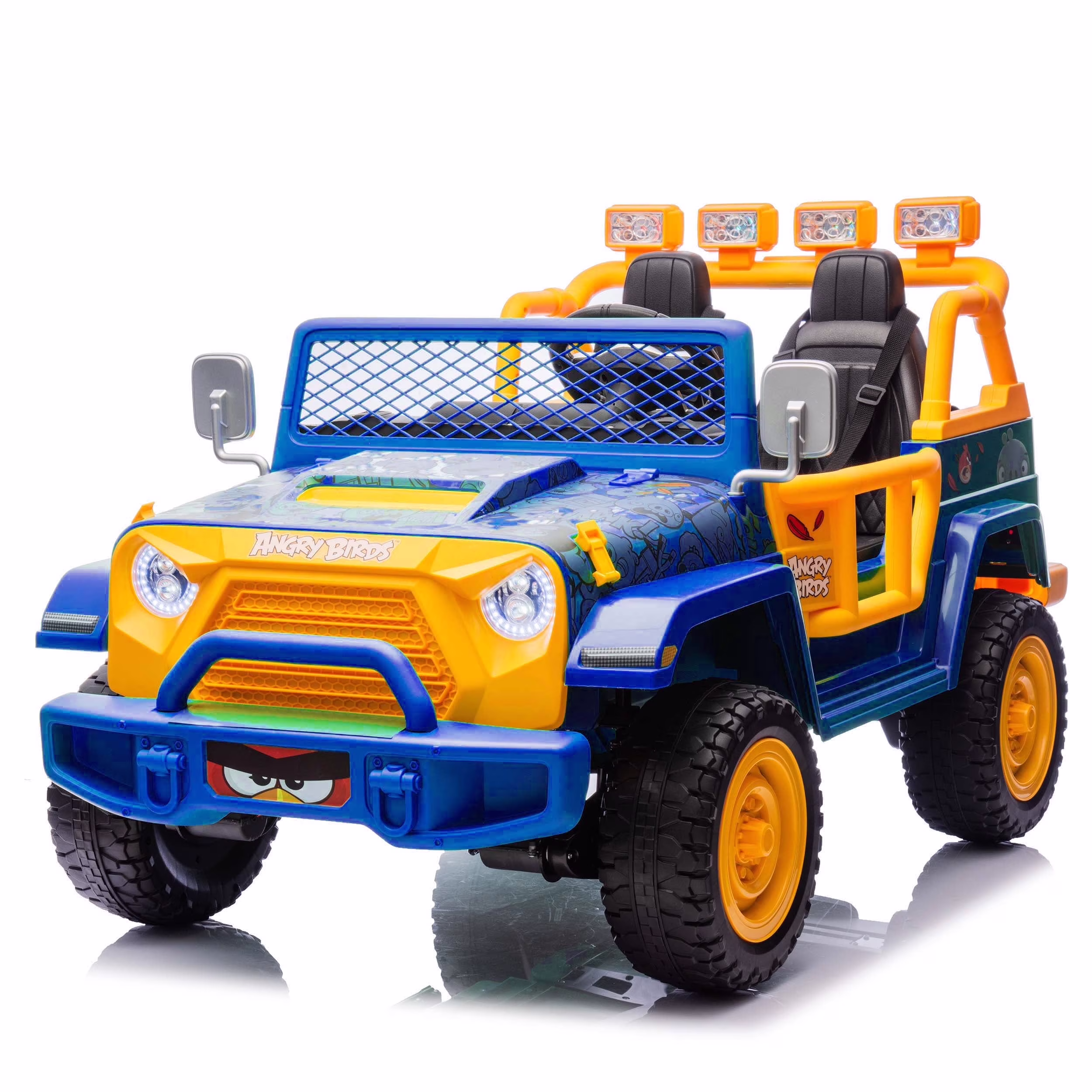 24 Volt Ride on Toys for Big Kids, Licensed Angry Birds Ride on Truck with Remote, 2 Seater 4WD Electric Ride ons with Shovel, Bluetooth, Lights, Power Car Wheels for 3-8, 130lbs, Green(Green) - Image 3