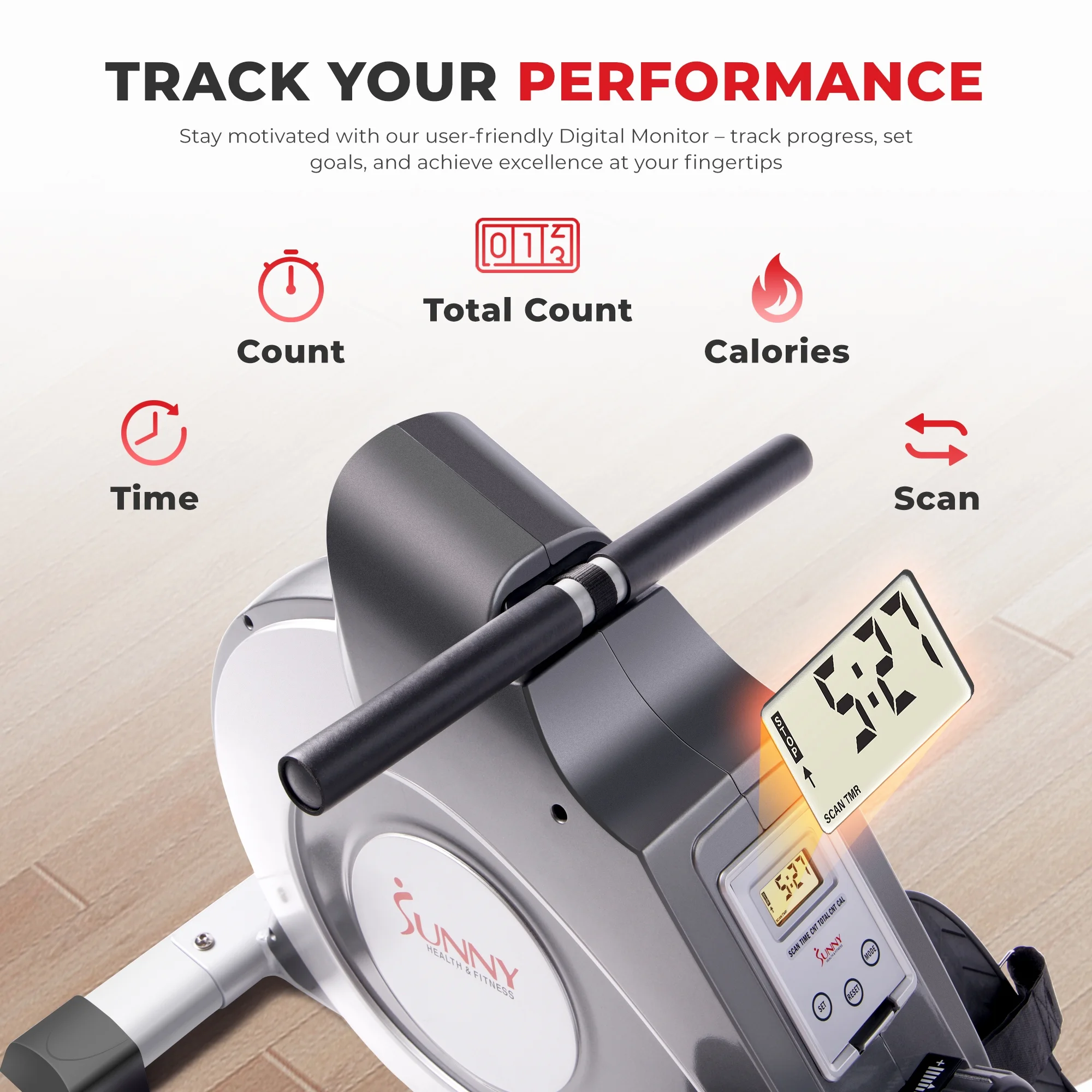 53.4" Extended Slide Rail Magnetic Rowing Machine Rower with Free SunnyFit App Membership SF-RW5515(Gray) - Image 8