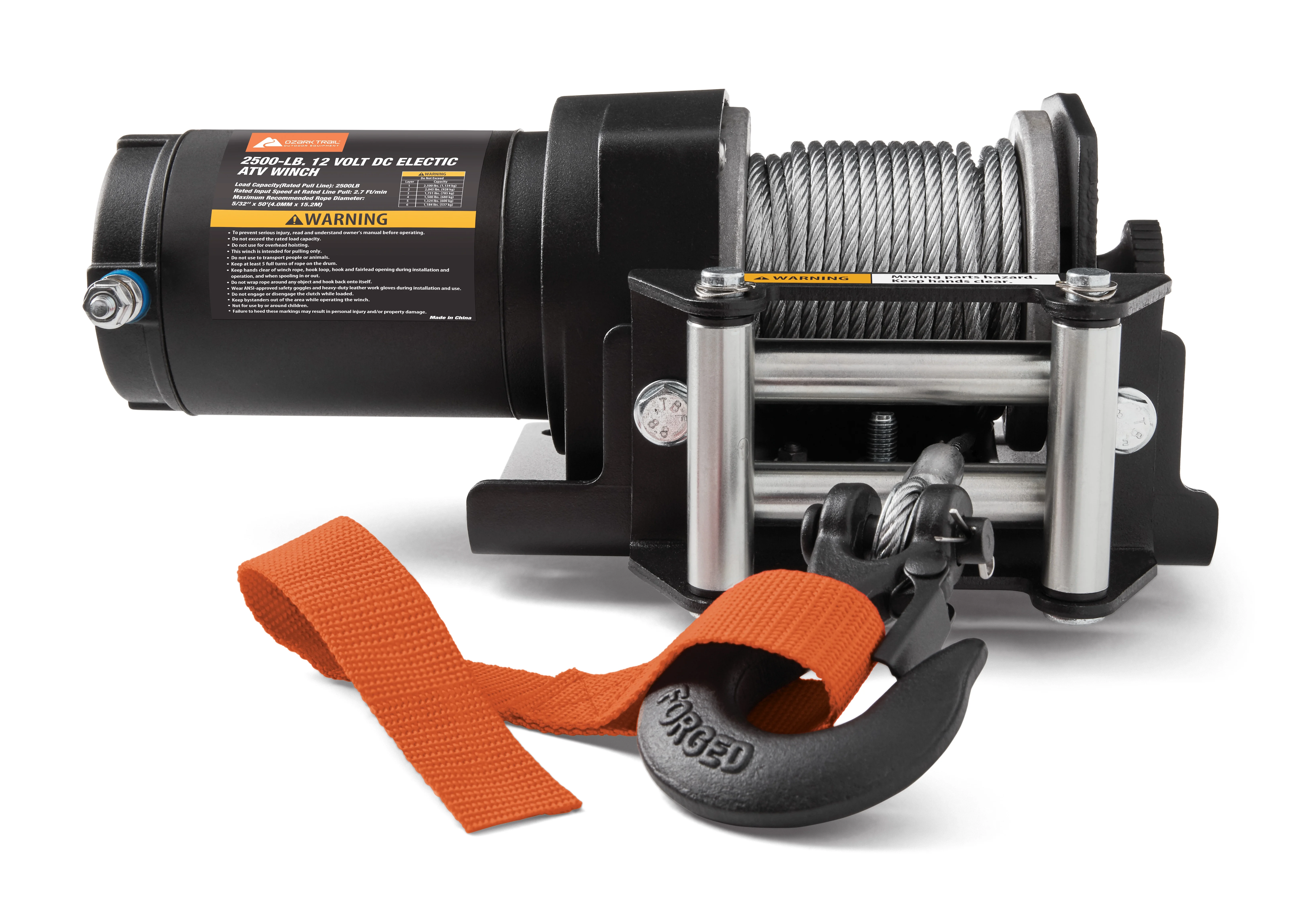 2500 lb 12V DC Electric ATV Winch with 50ft. Steel Rope Mounting Bracket, Black - Image 2