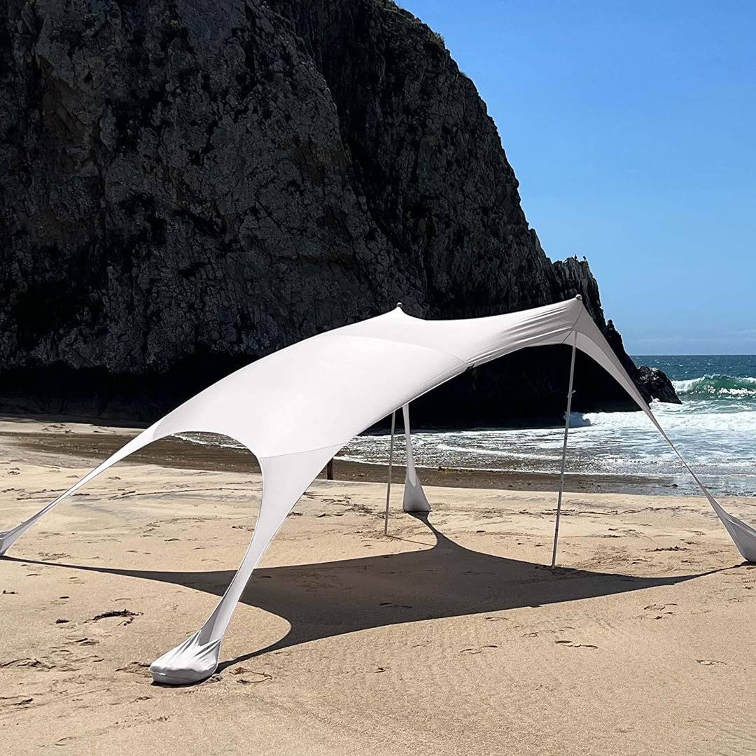 Sun Shelter Beach Shade Canopy by SkyBed, UPF 50+, Durable, Lightweight, 2-Pole, Lg, Warm Gray, Size: Large